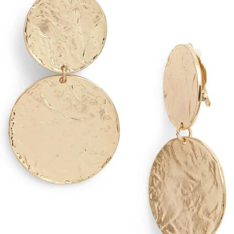 E62070 Boucles d'oreilles clips déclaration double disques - Karine Sultan - Créations Uniques