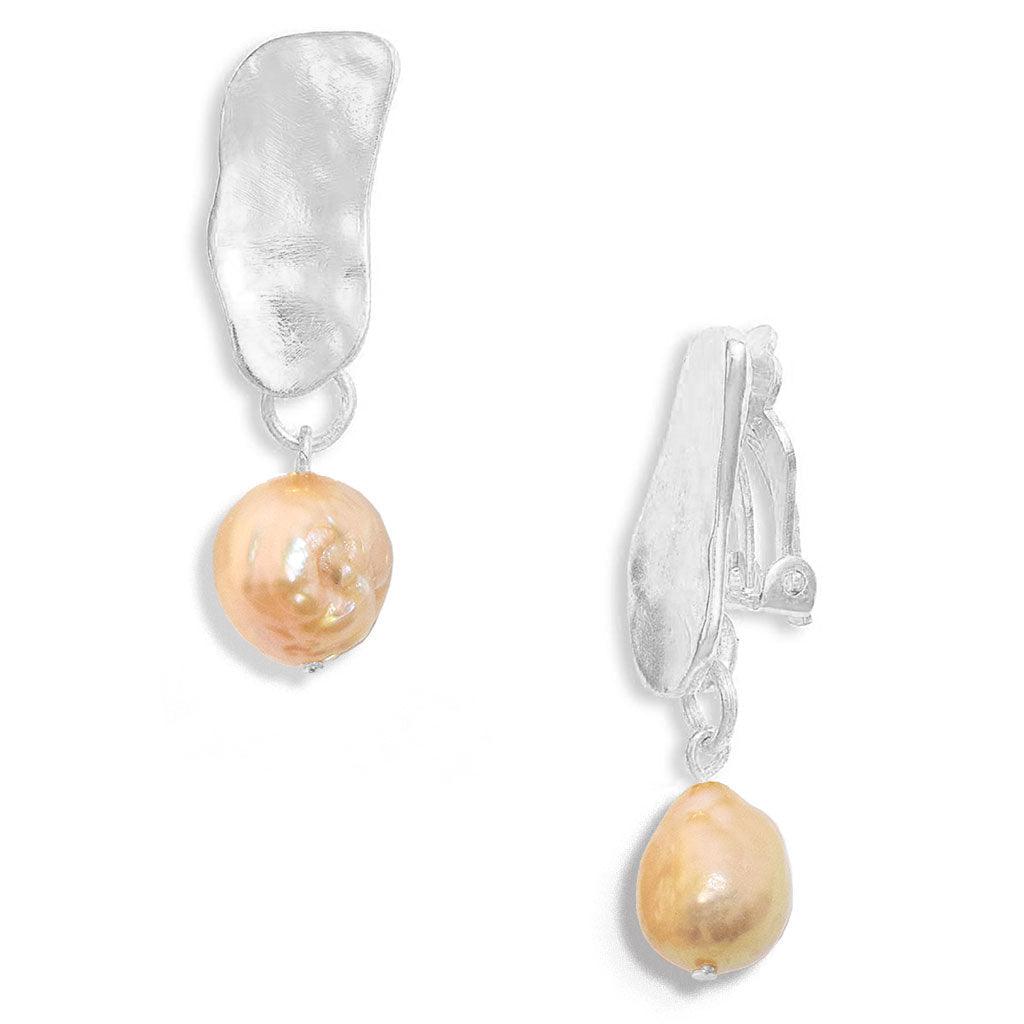 E70681 Boucles d'oreilles clips goutte perles roses pavées - Karine Sultan - Créations Uniques