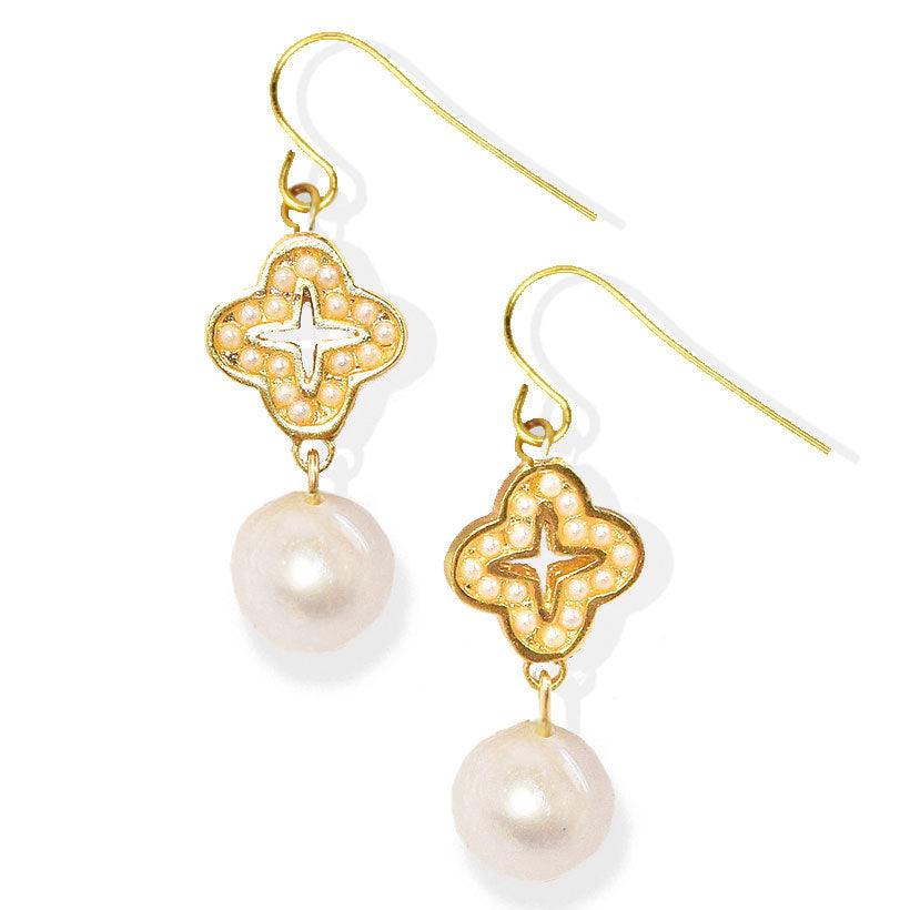 E71616 Boucles d'oreilles Perle blanche - Karine Sultan - Créations Uniques