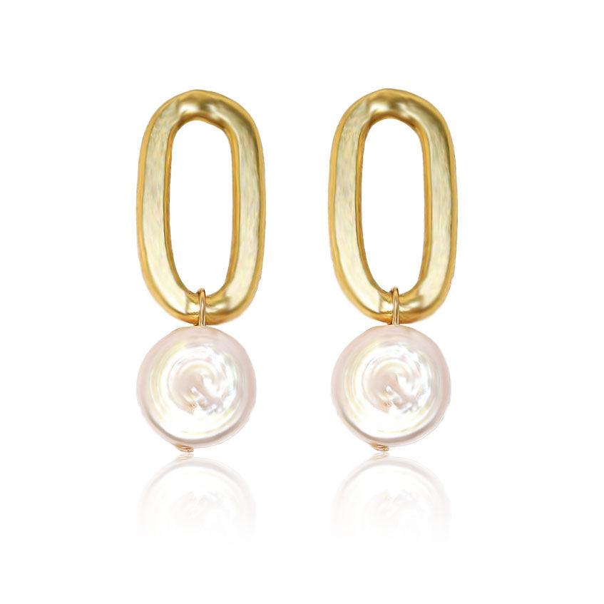 E71706 Boucles d'oreilles perle plate - Karine Sultan - Créations Uniques