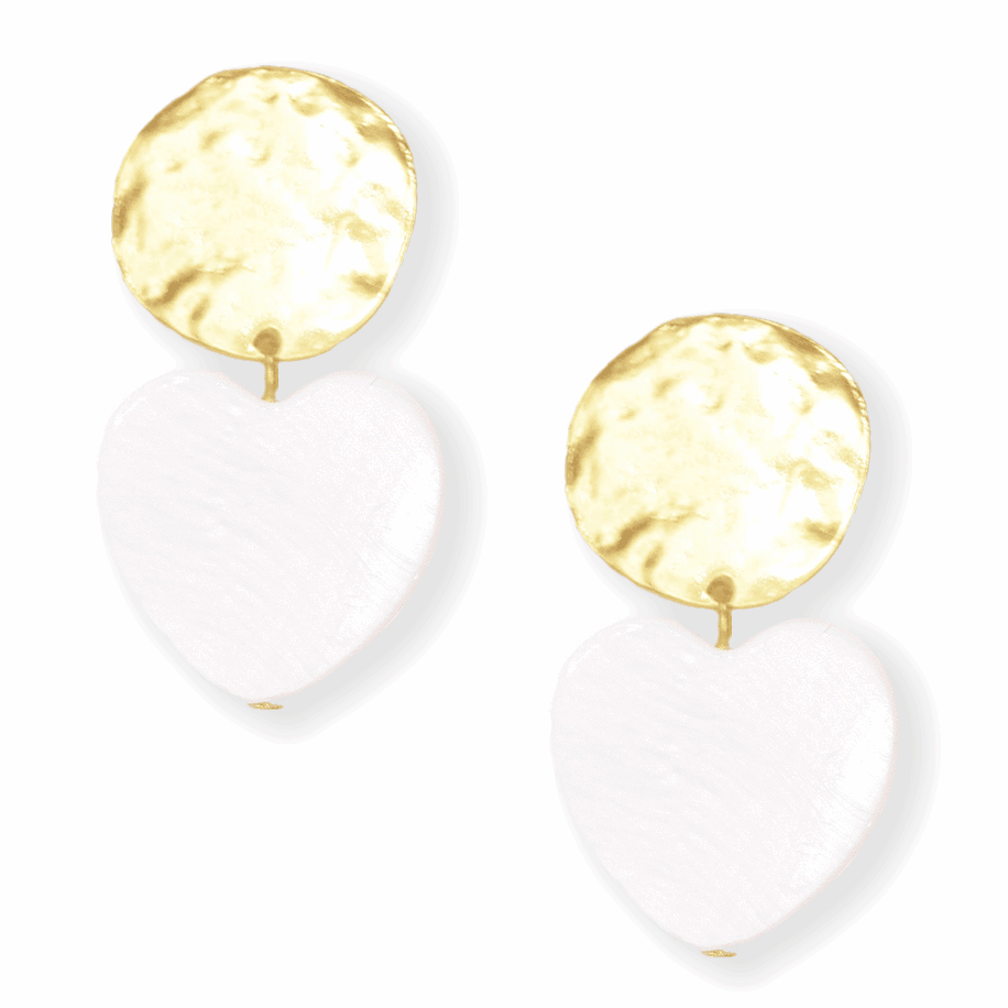 E74507 Boucles d'oreilles clips, cœurs blanc nacré - Karine Sultan - Créations Uniques