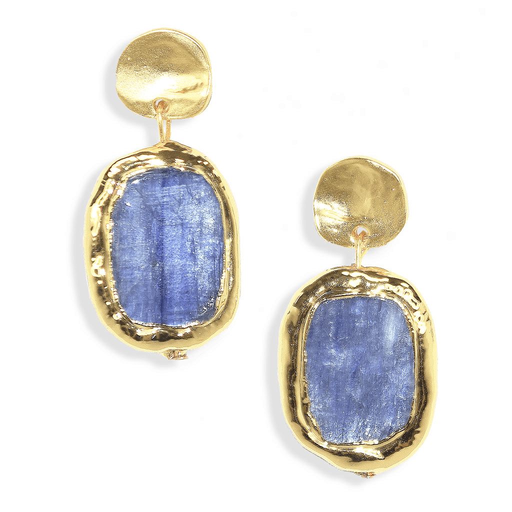 E75532 Boucles d'oreilles pendantes pièce de cyanite - Karine Sultan - Créations Uniques