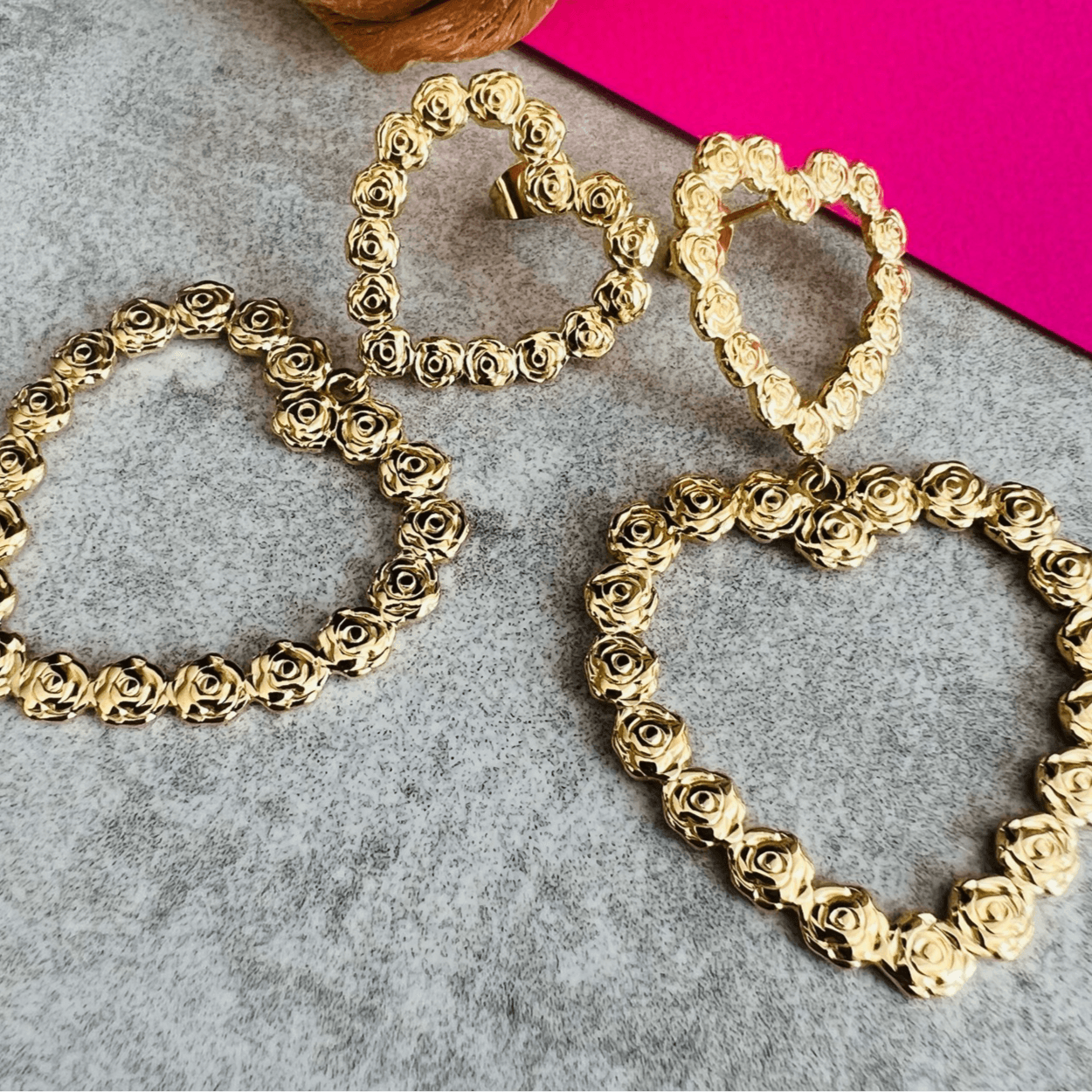 Boucles d’oreilles chic NAËLLE cœurs fleurs de roses - Créations Uniques