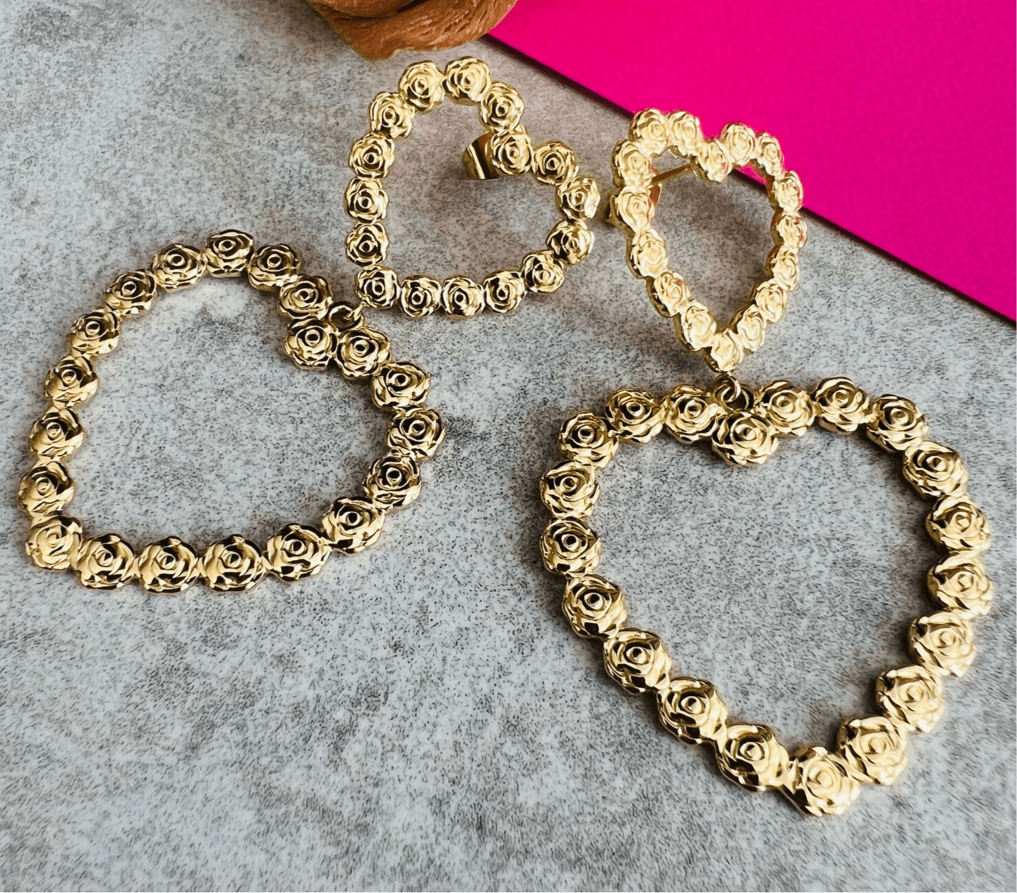 Boucles d’oreilles chic NAËLLE cœurs fleurs de roses - Créations Uniques