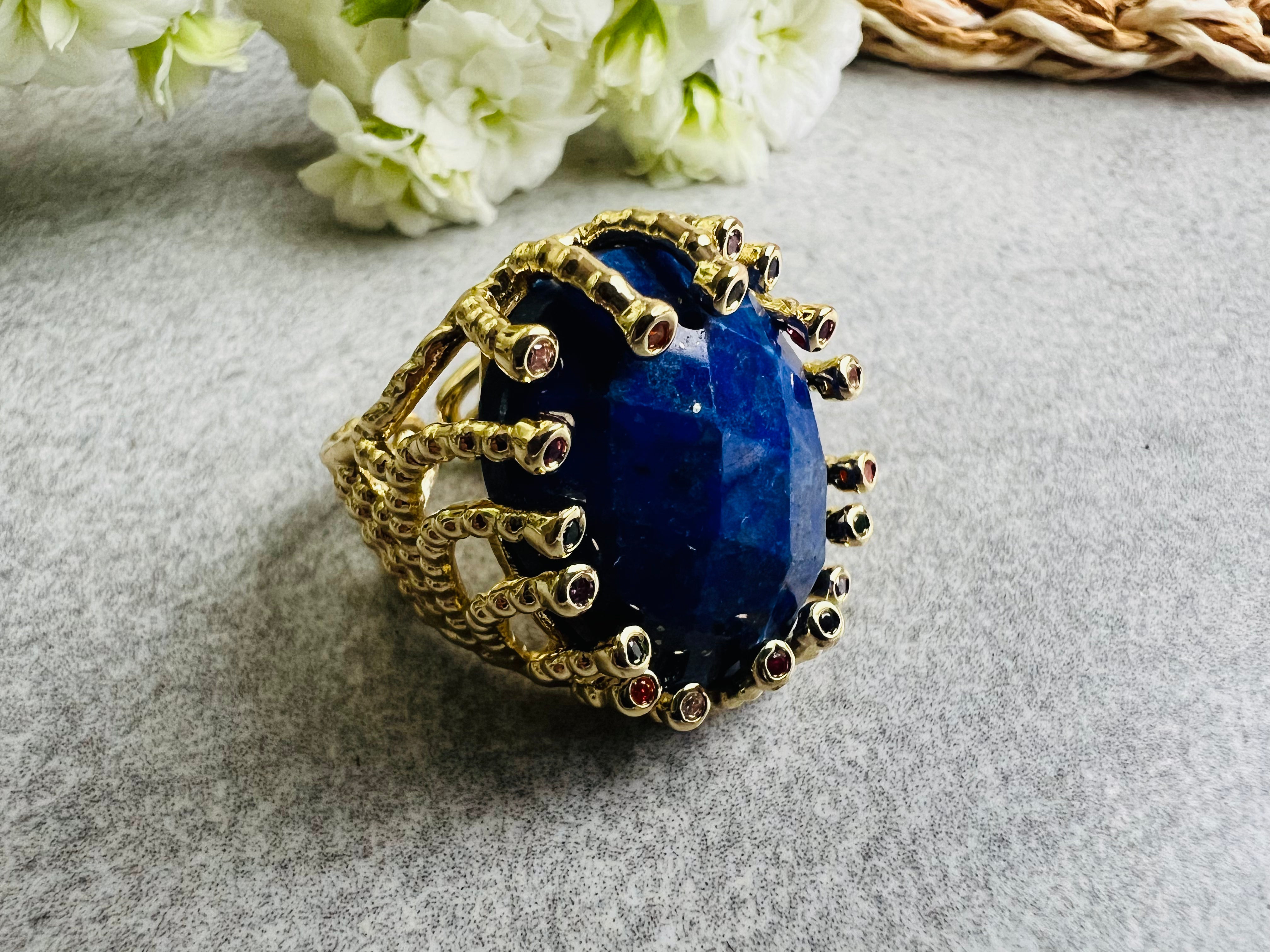 Bague BEATRICE bleu lapis - Créations Uniques
