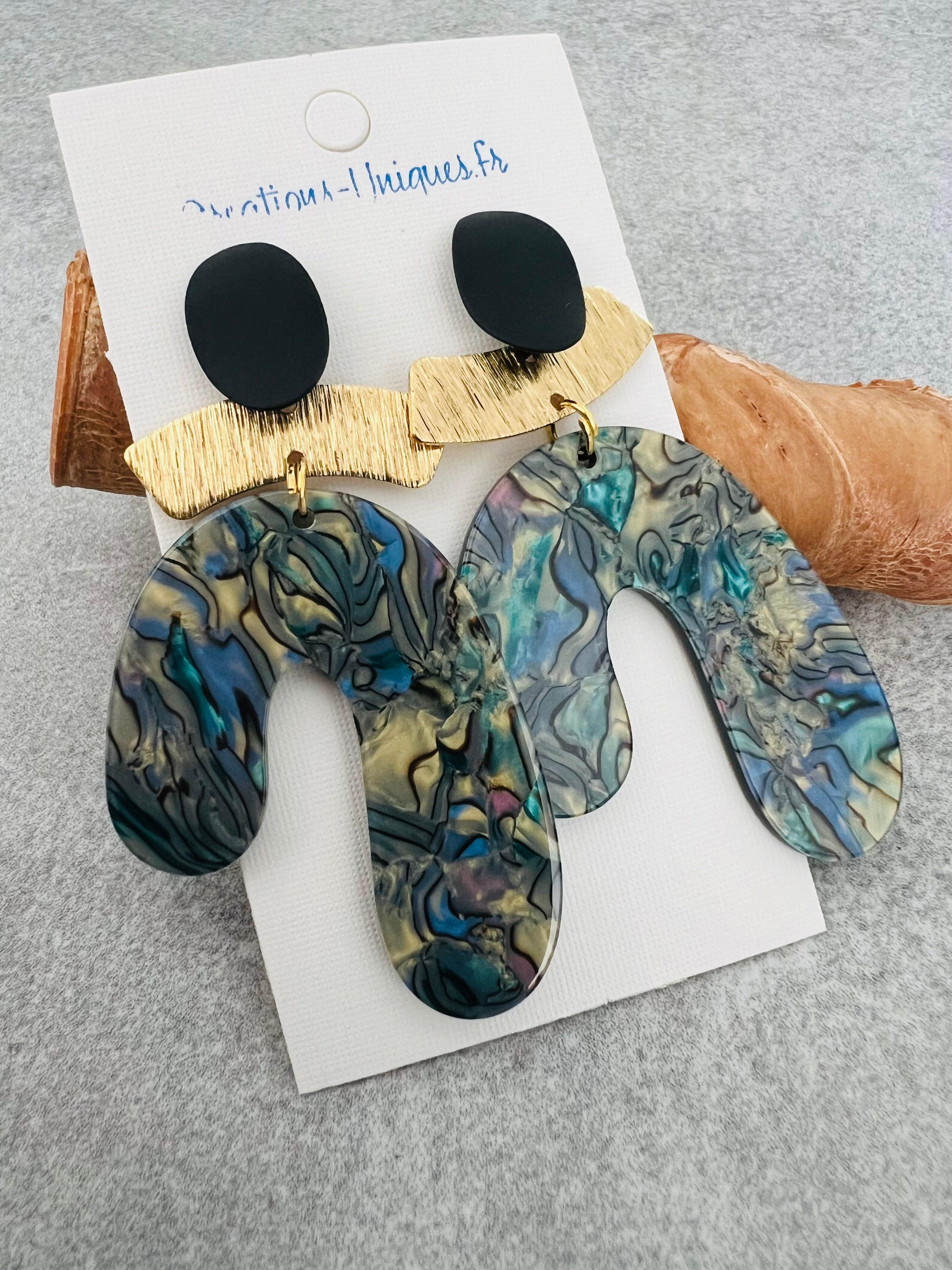 Boucles d’oreilles MURPHY résine effet nacre - Créations Uniques - Créations Uniques