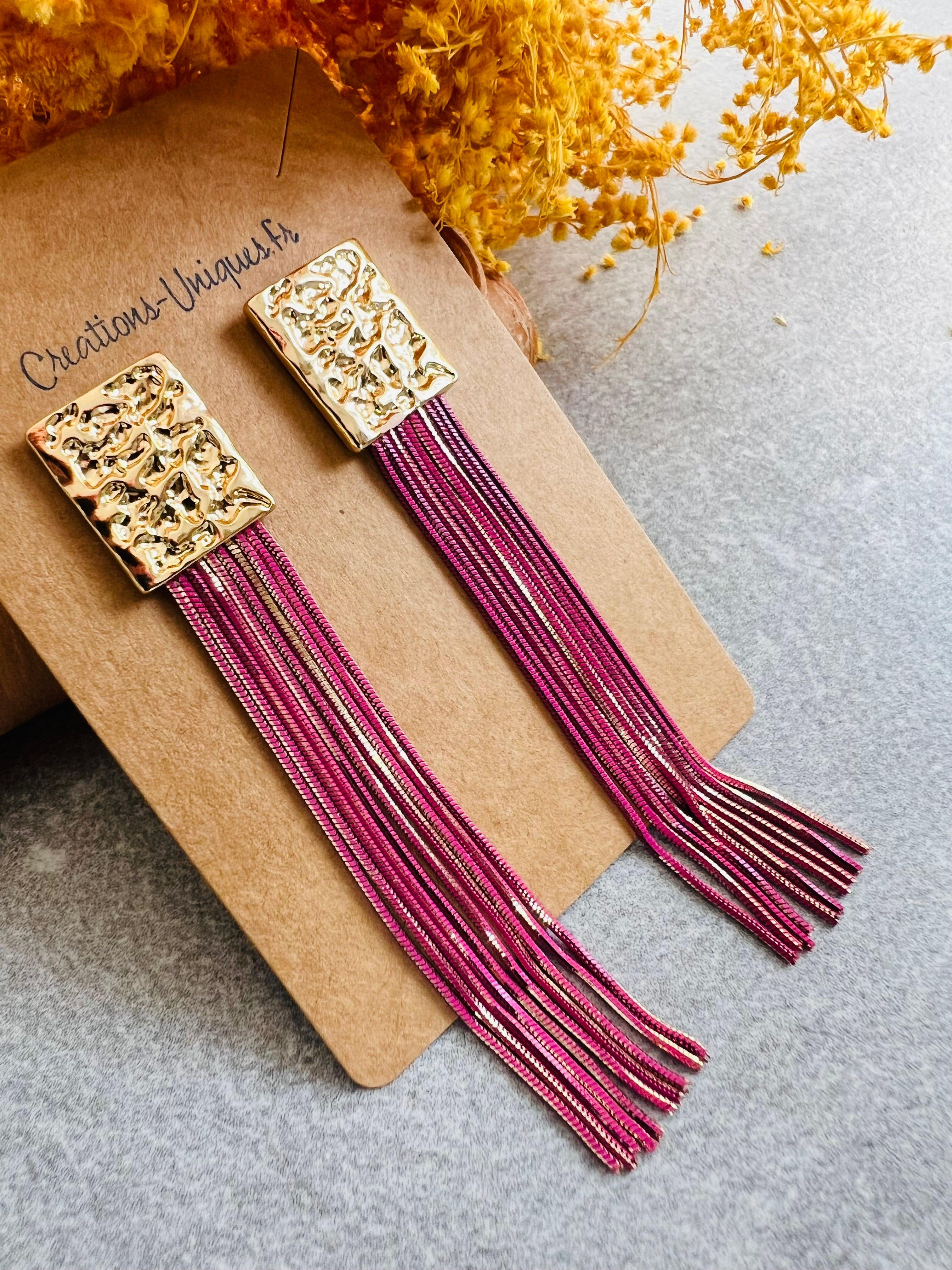 Boucles d’oreilles YVETT rose framboise et dorées - Créations Uniques