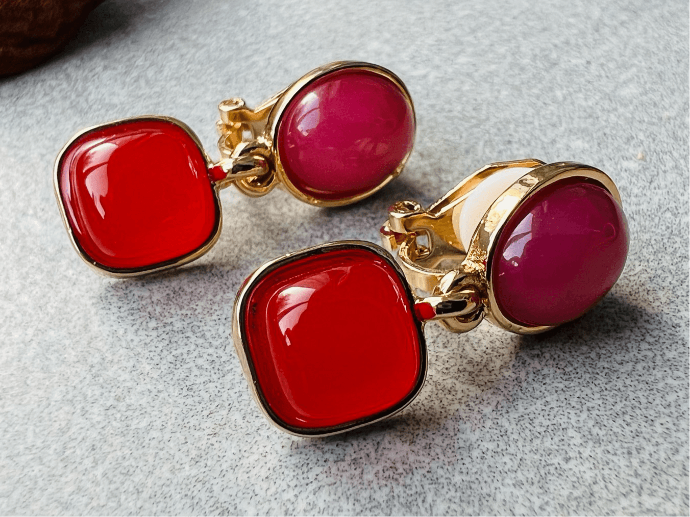 Clips courts JOSETTE rouge et rose Fushia - Créations Uniques