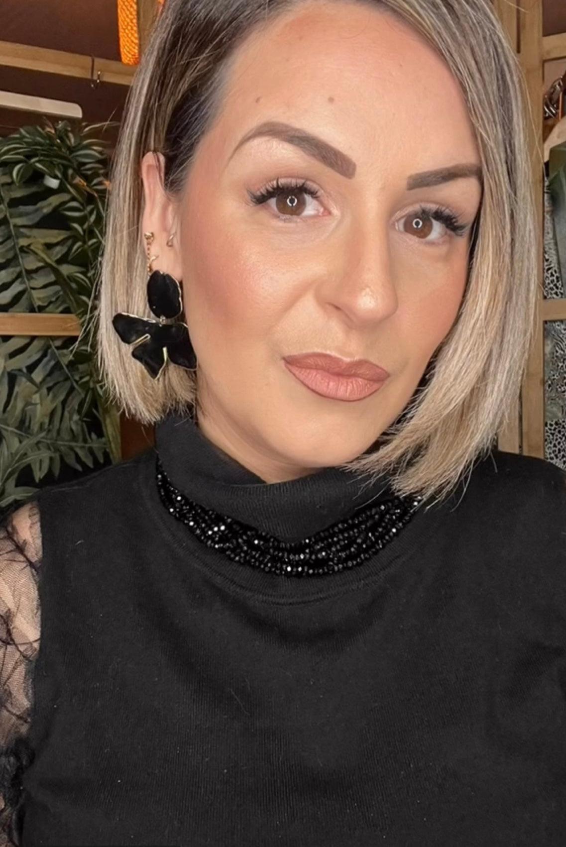 Boucles d’oreilles fleurs noires GEORGINA - Créations Uniques