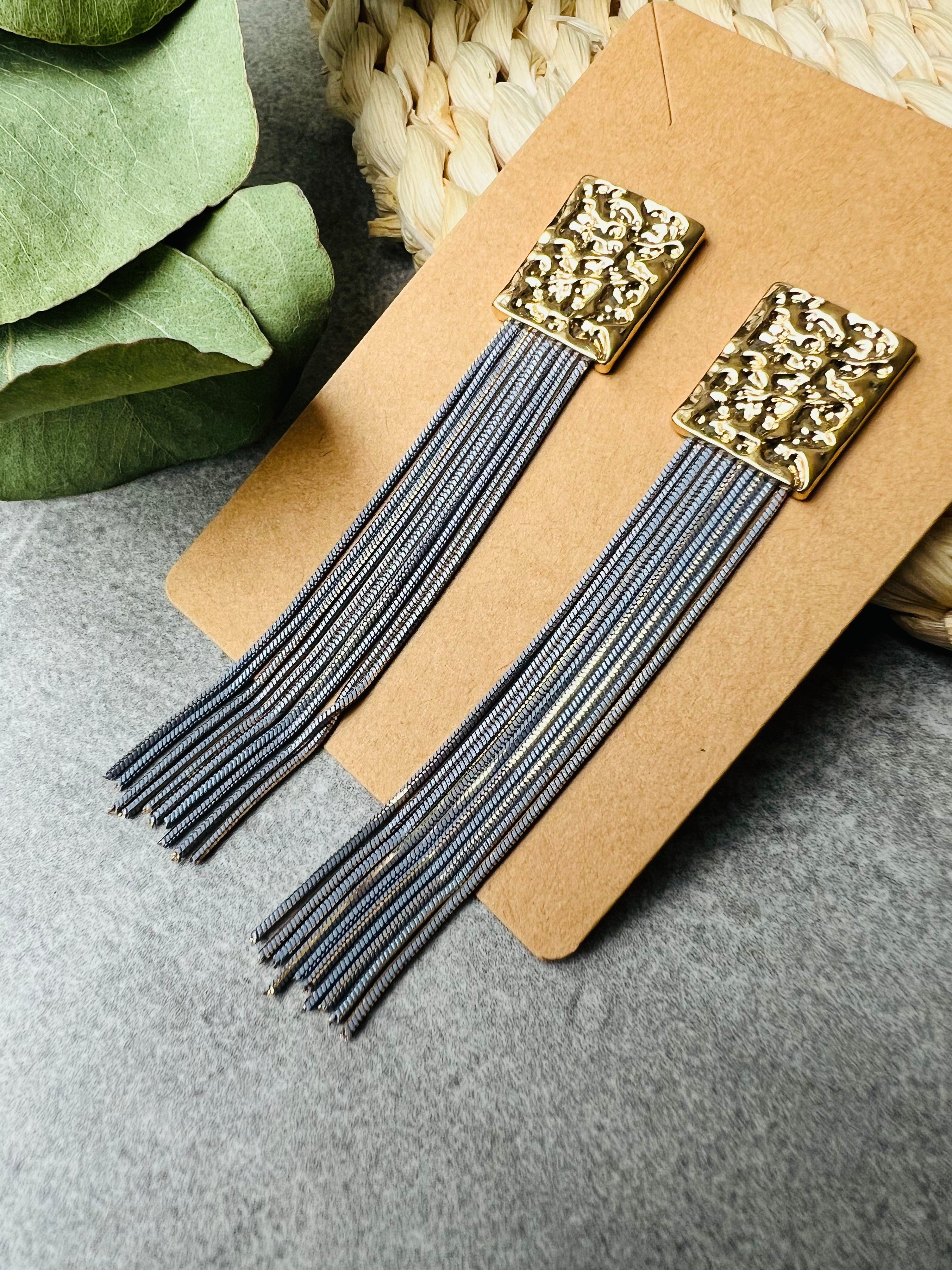 Boucles d’oreilles YVETT gris bleu et dorées - Créations Uniques