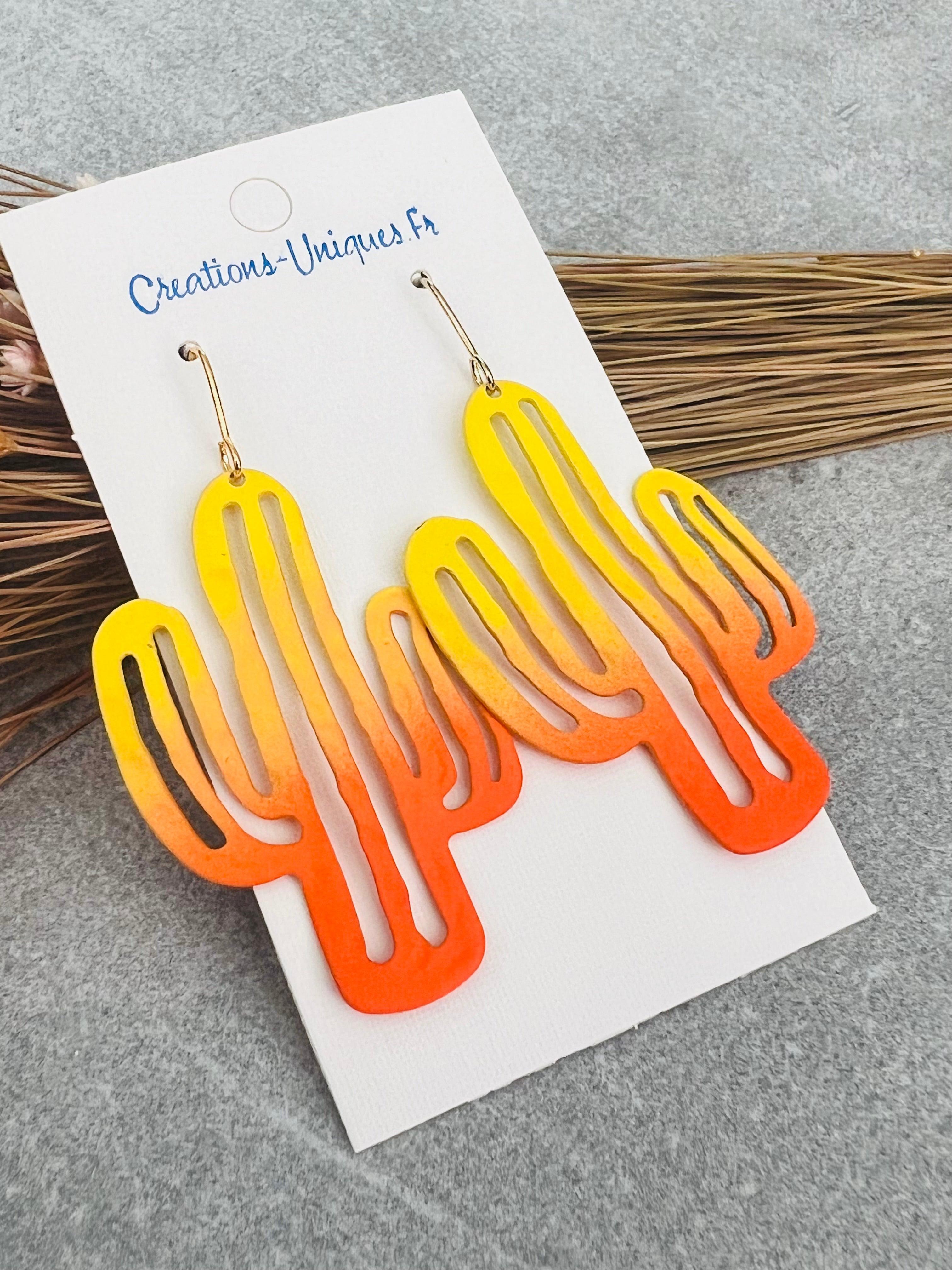 Boucles d’oreilles CAMERON cactus jaune orangé - Créations Uniques - Créations Uniques