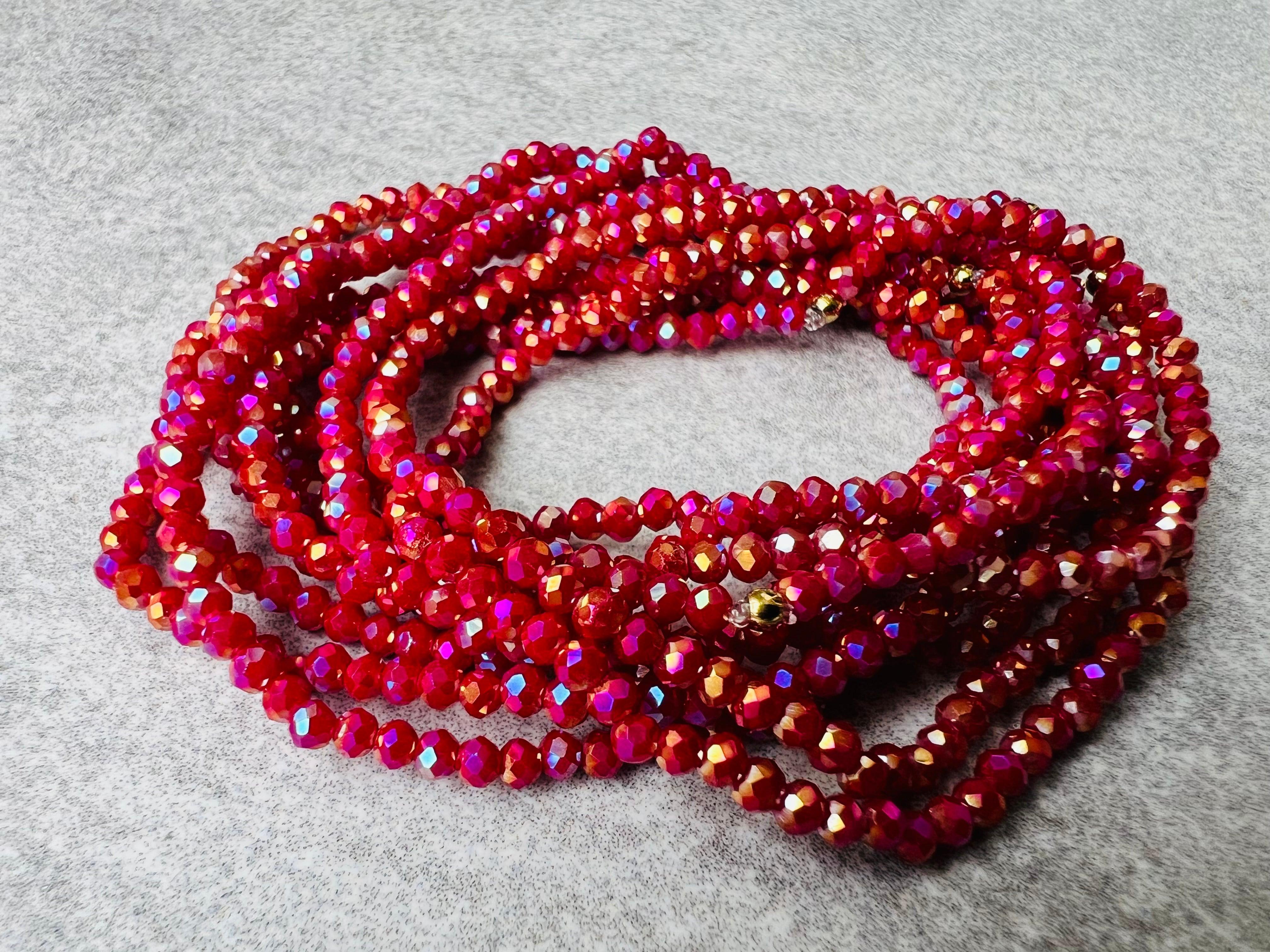 Bracelet GYSEL rose framboise brillant perles à facettes - Créations Uniques