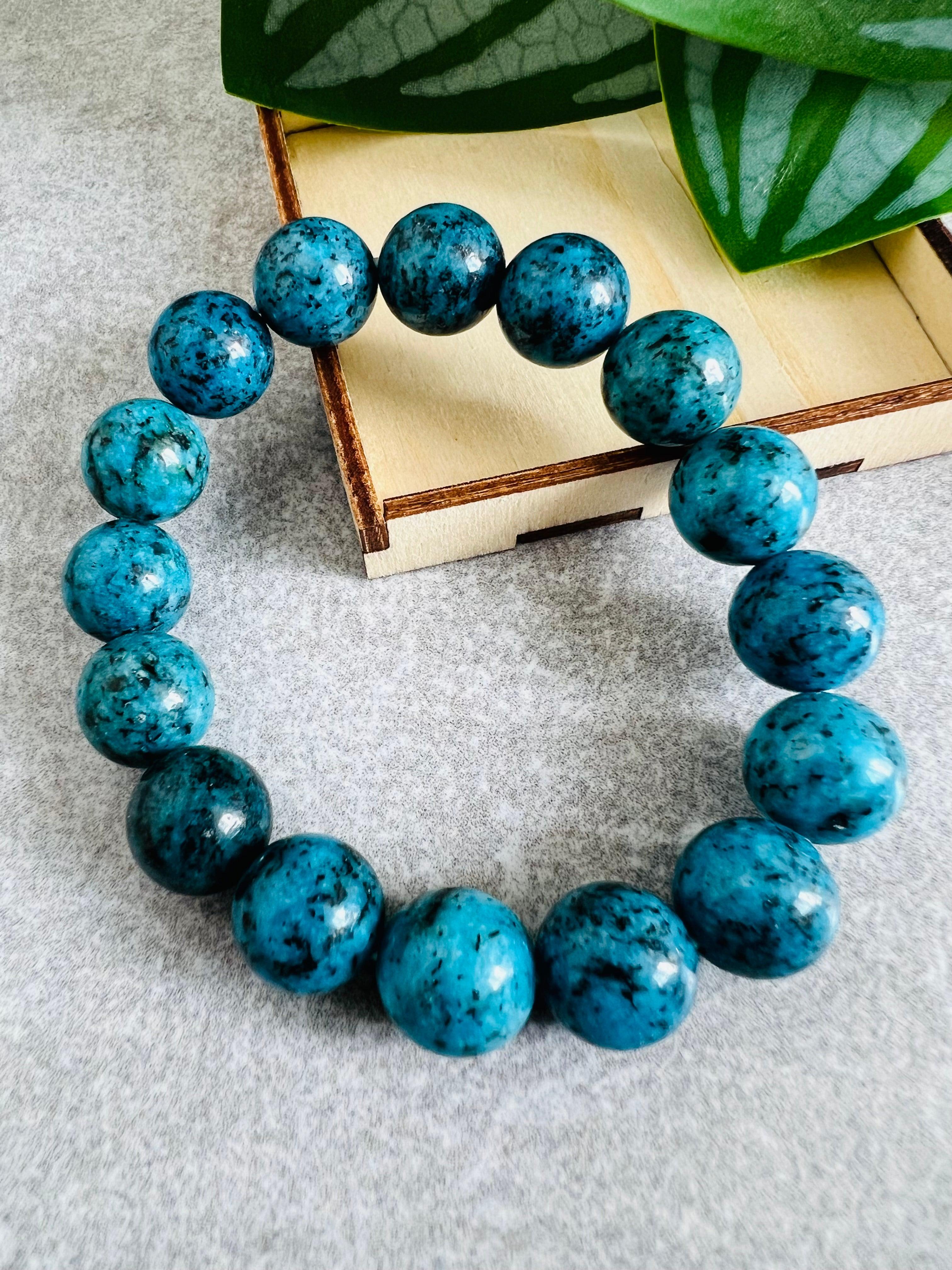 Bracelet CAMÉLIA perles bleues 12 mm - Créations Uniques