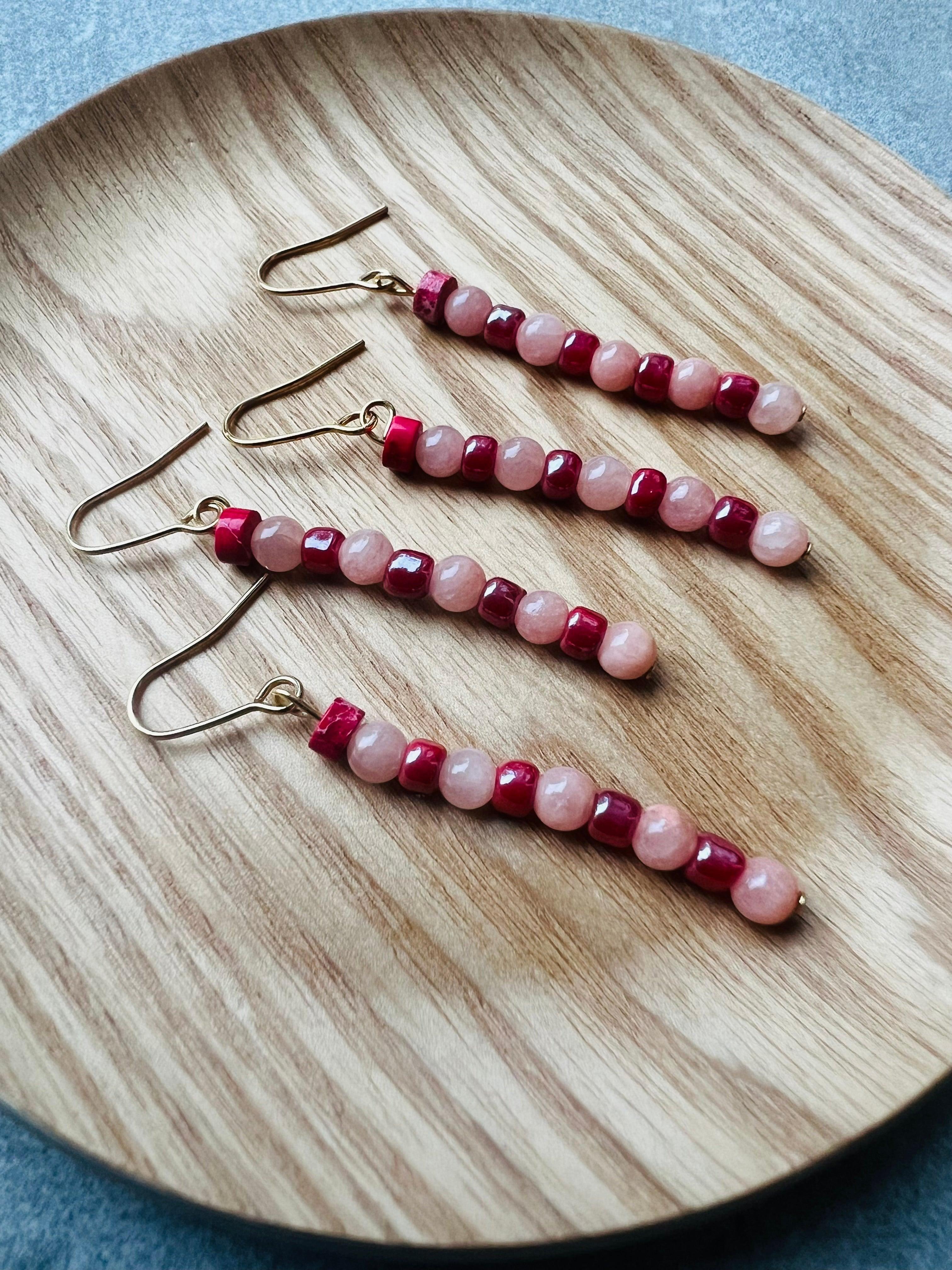 Boucles d’oreilles ELIZ perles rose et framboise - Créations Uniques - Créations Uniques