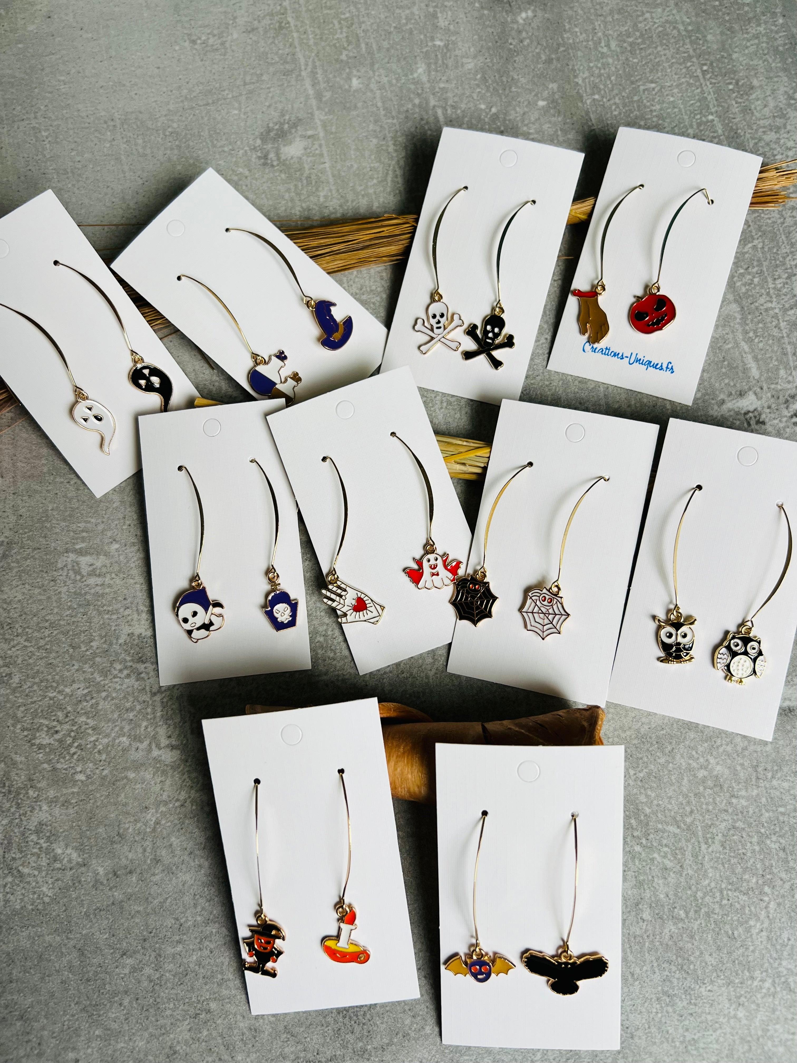 Boucles d’oreilles HALLOWEEN noires et asymétriques- Créations Uniques - Créations Uniques