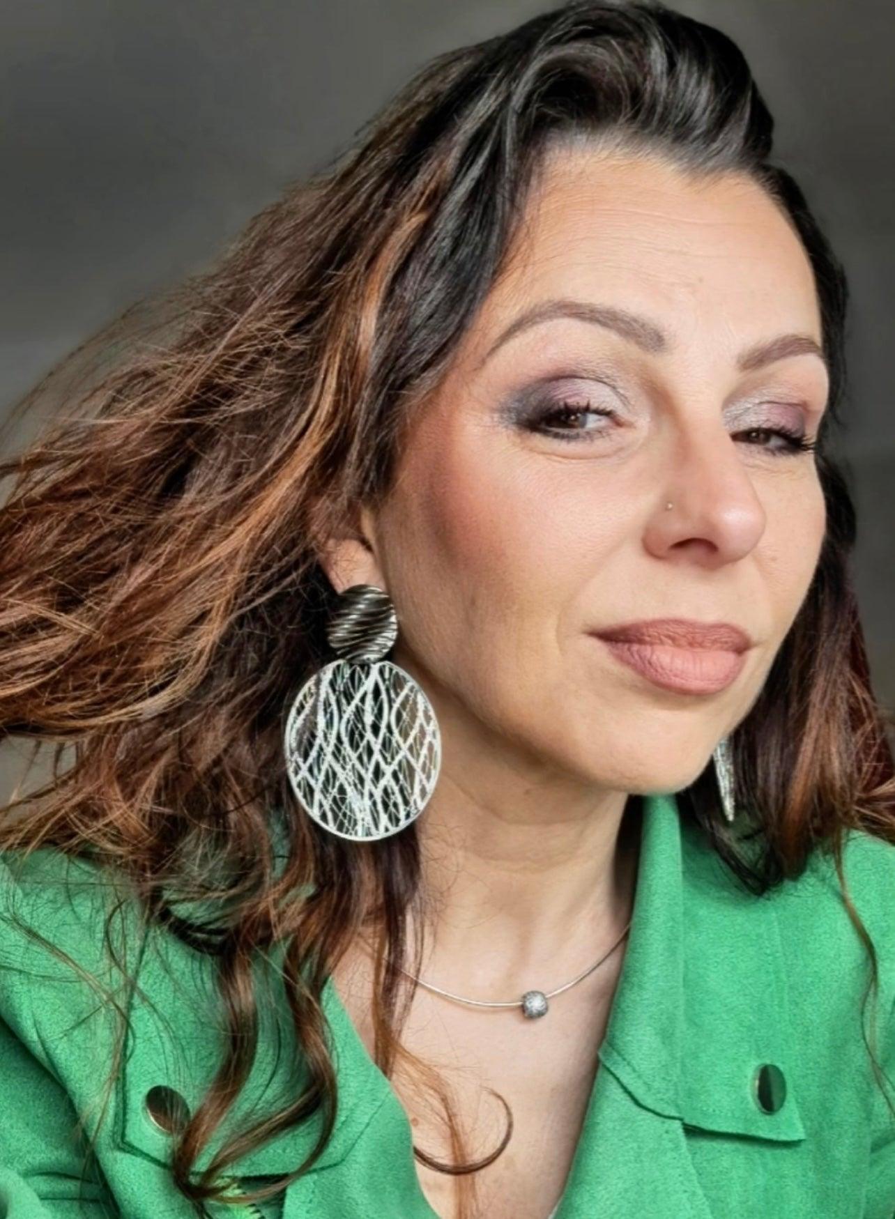 Boucles d’oreilles MARILOU 1 ovale argenté très léger. - Créations Uniques