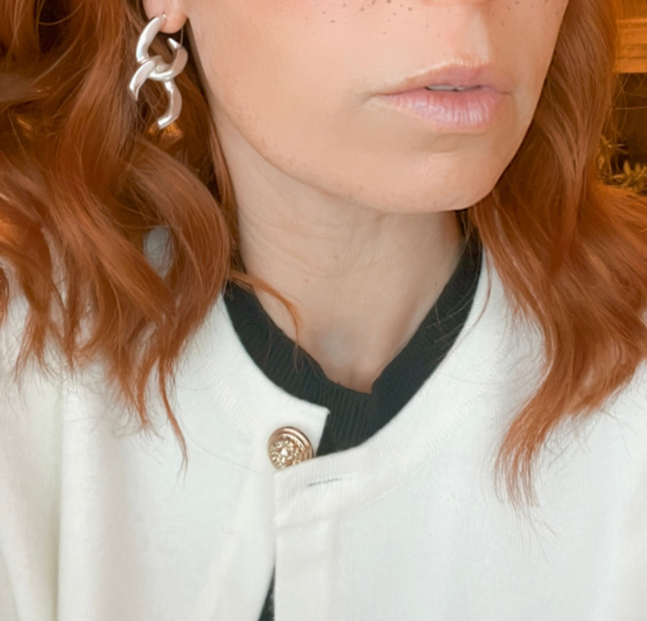 E69026 Boucles d'oreilles grosse maille gourmette - Karine Sultan - Créations Uniques