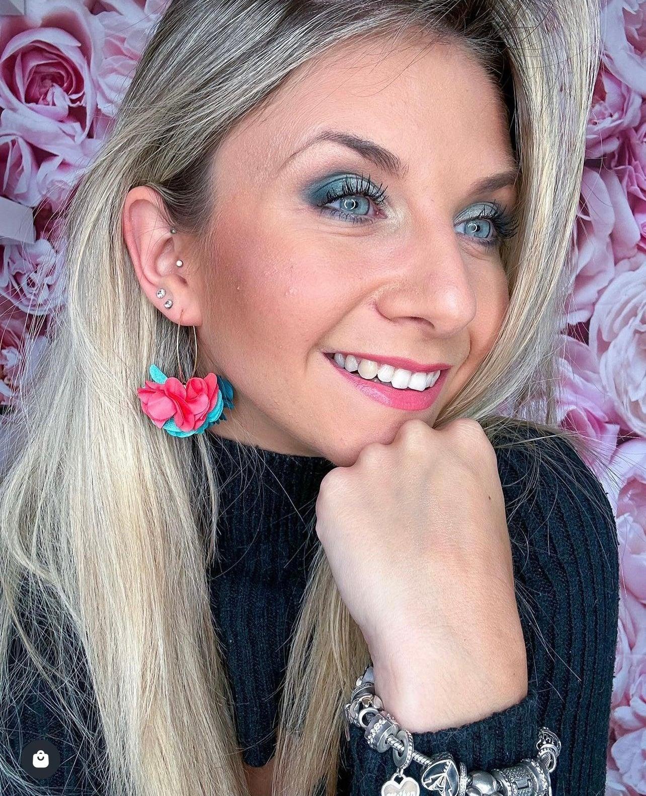 Boucles d’oreilles anneaux ovales FLORENTINE pampilles tissu tricolores - Créations Uniques - Créations Uniques