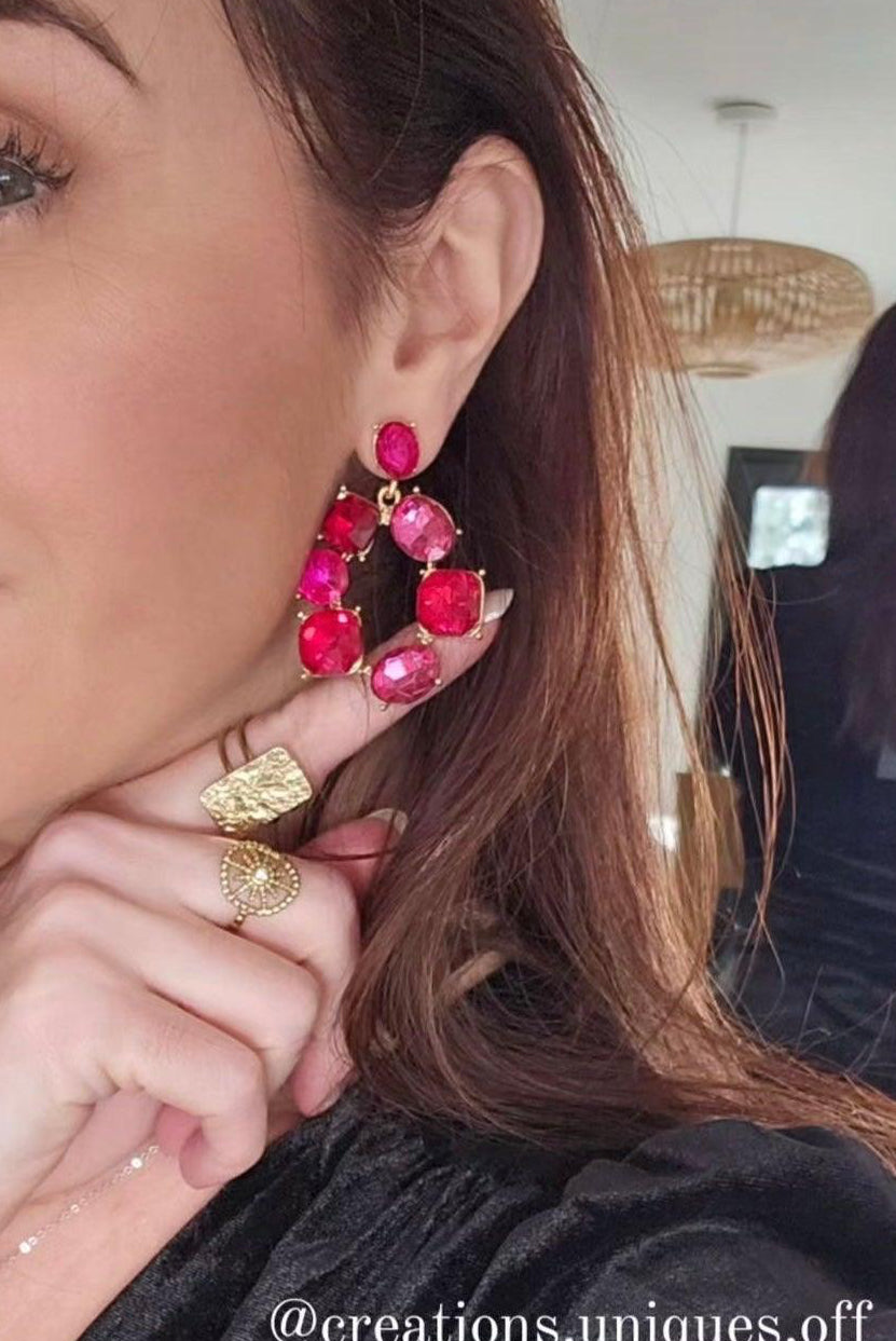 Boucles d’oreilles BELLA brillantes rose rouge framboise - Créations Uniques