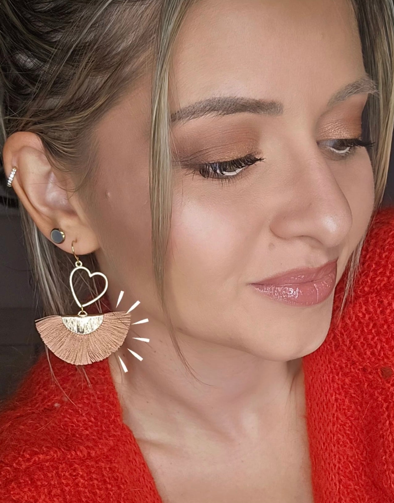 Boucles d’oreilles MARYLAUR cœurs dorés et éventail terracotta - Créations Uniques - Créations Uniques