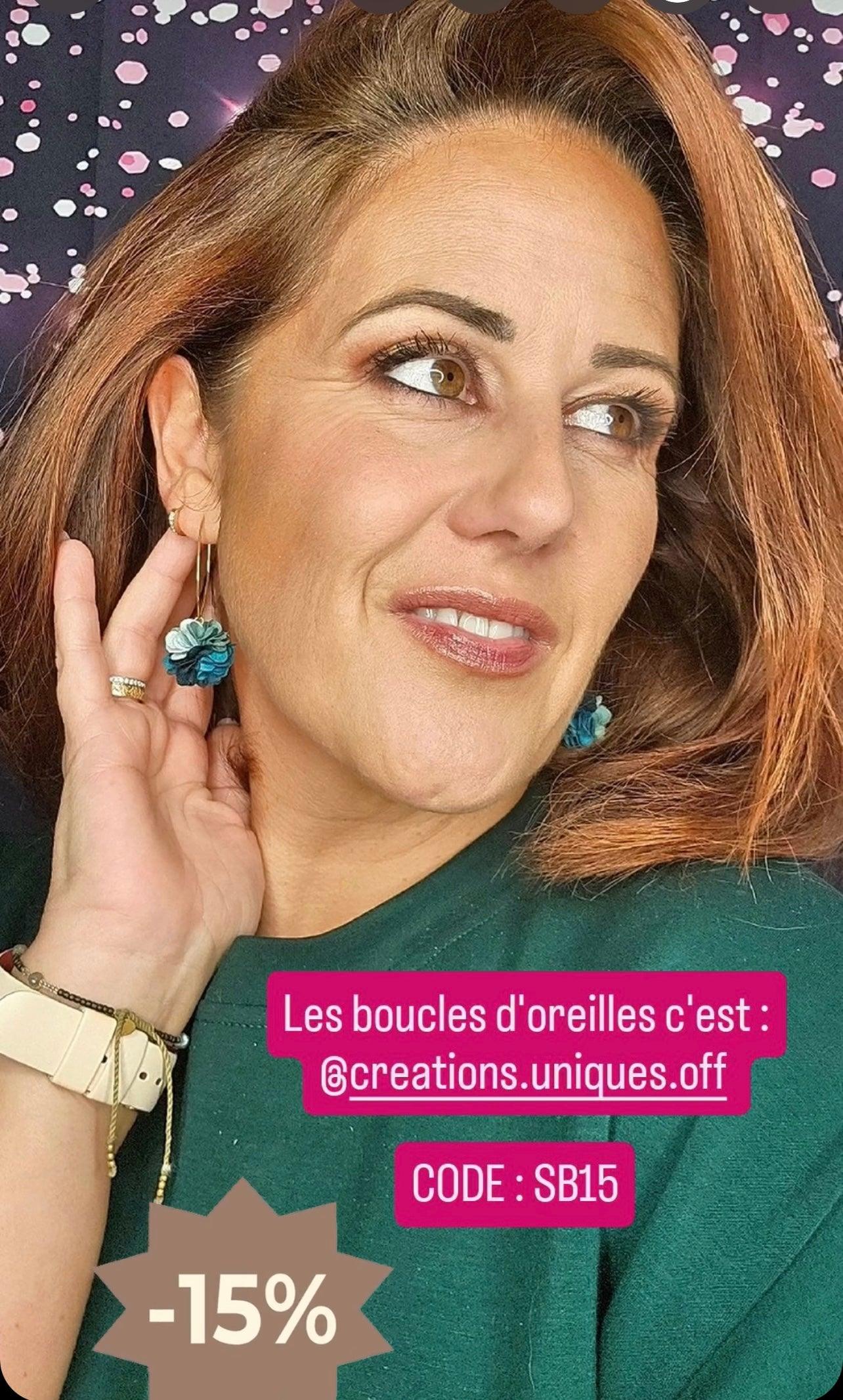 Boucles d’oreilles MARIE-ANGE III pompons nuances de vert - Créations Uniques - Créations Uniques