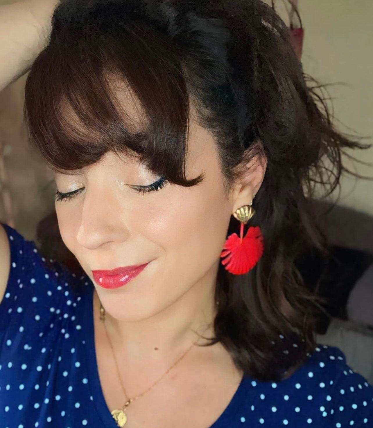 Boucles d’oreilles PHILOMÈNE feuilles tropicales rouges - Créations Uniques