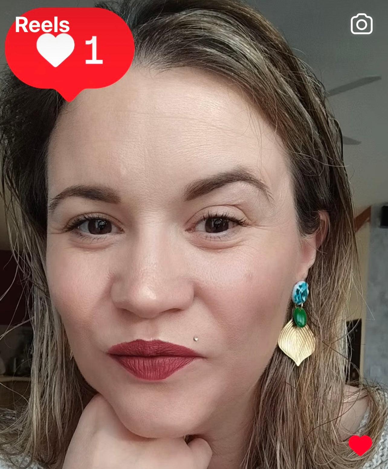 Boucles d’oreilles CECILE clous verts - Créations Uniques - Créations Uniques