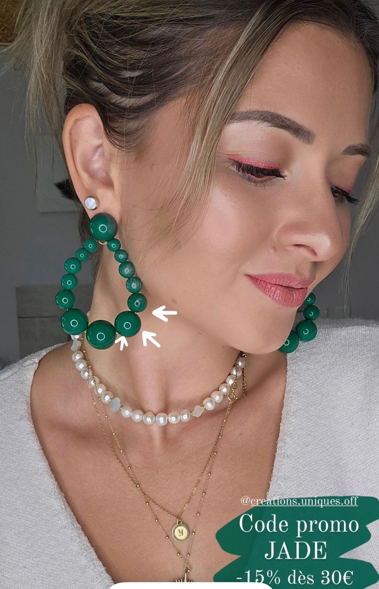 Boucles d’oreilles VINCIANE perles vertes - Créations Uniques - Créations Uniques