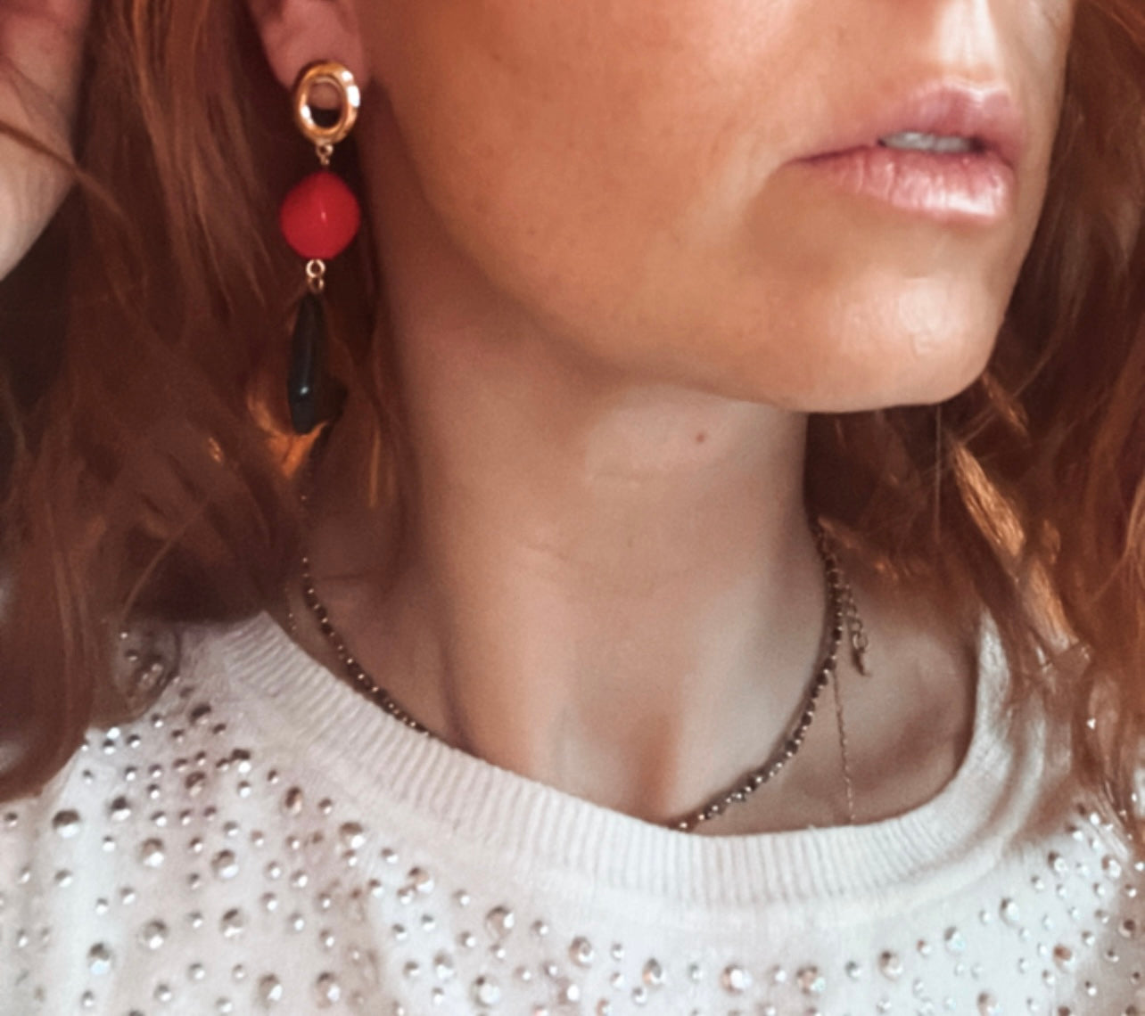 Boucles d’oreilles SOIZIC perles rouges et noires - Créations Uniques