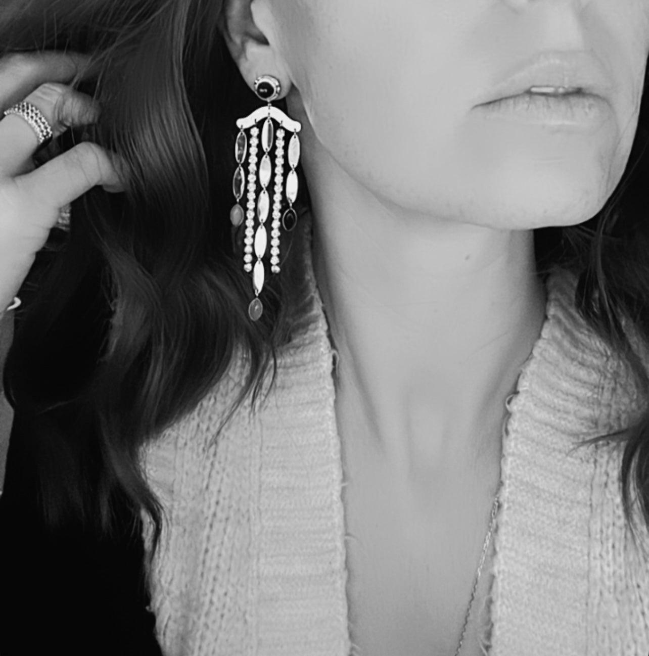 Boucles d’oreilles chic OMBELINE pendantes , brillantes et strass - Créations Uniques