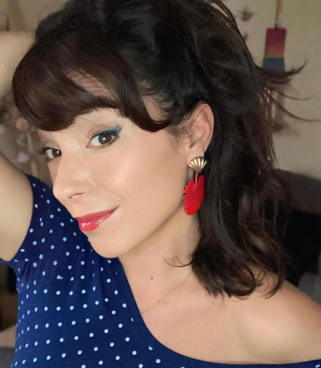 Boucles d’oreilles PHILOMÈNE feuilles tropicales rouges - Créations Uniques