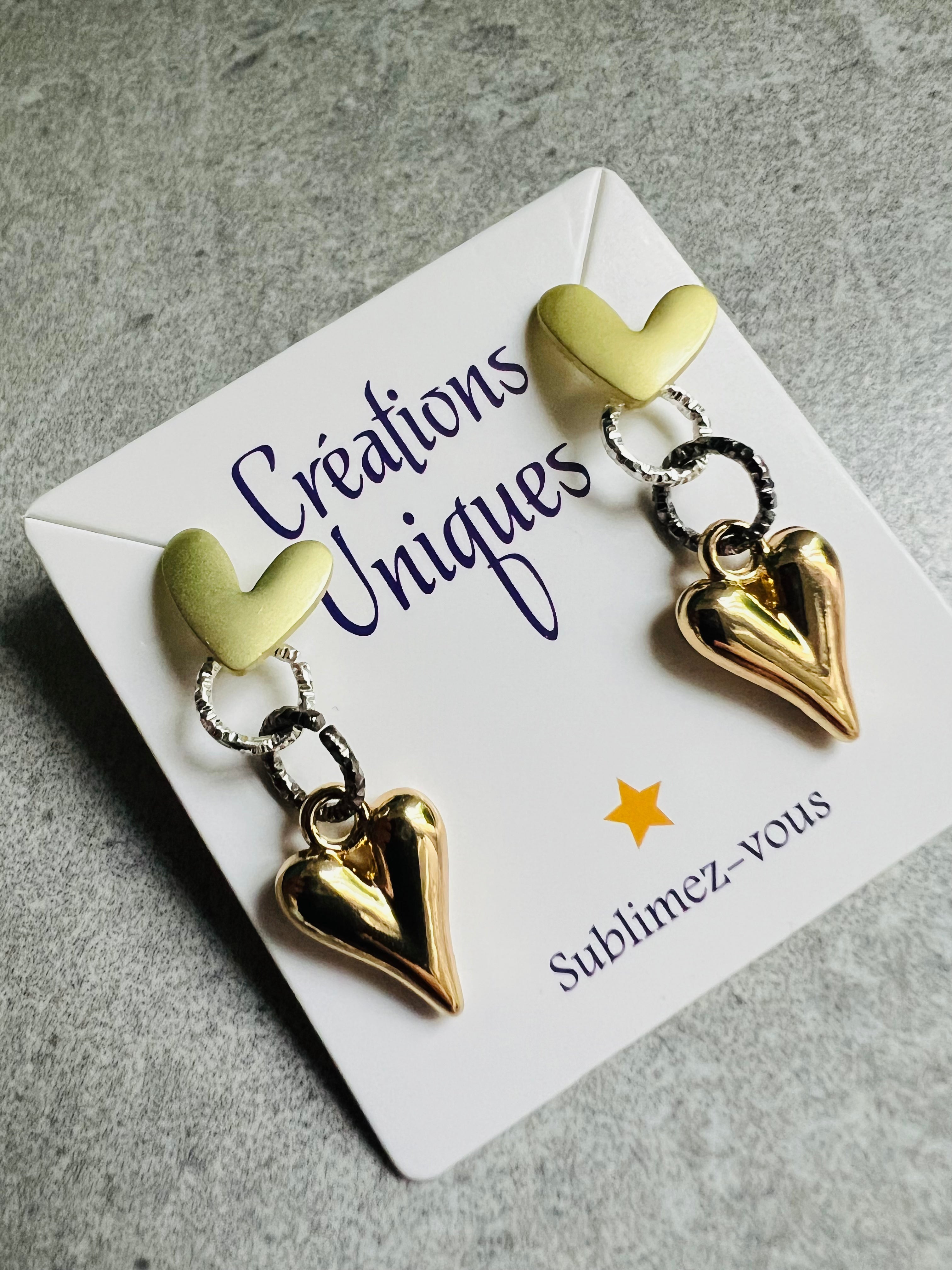 Boucles d’oreilles EUGENIE coeurs dorés - Créations Uniques - Créations Uniques