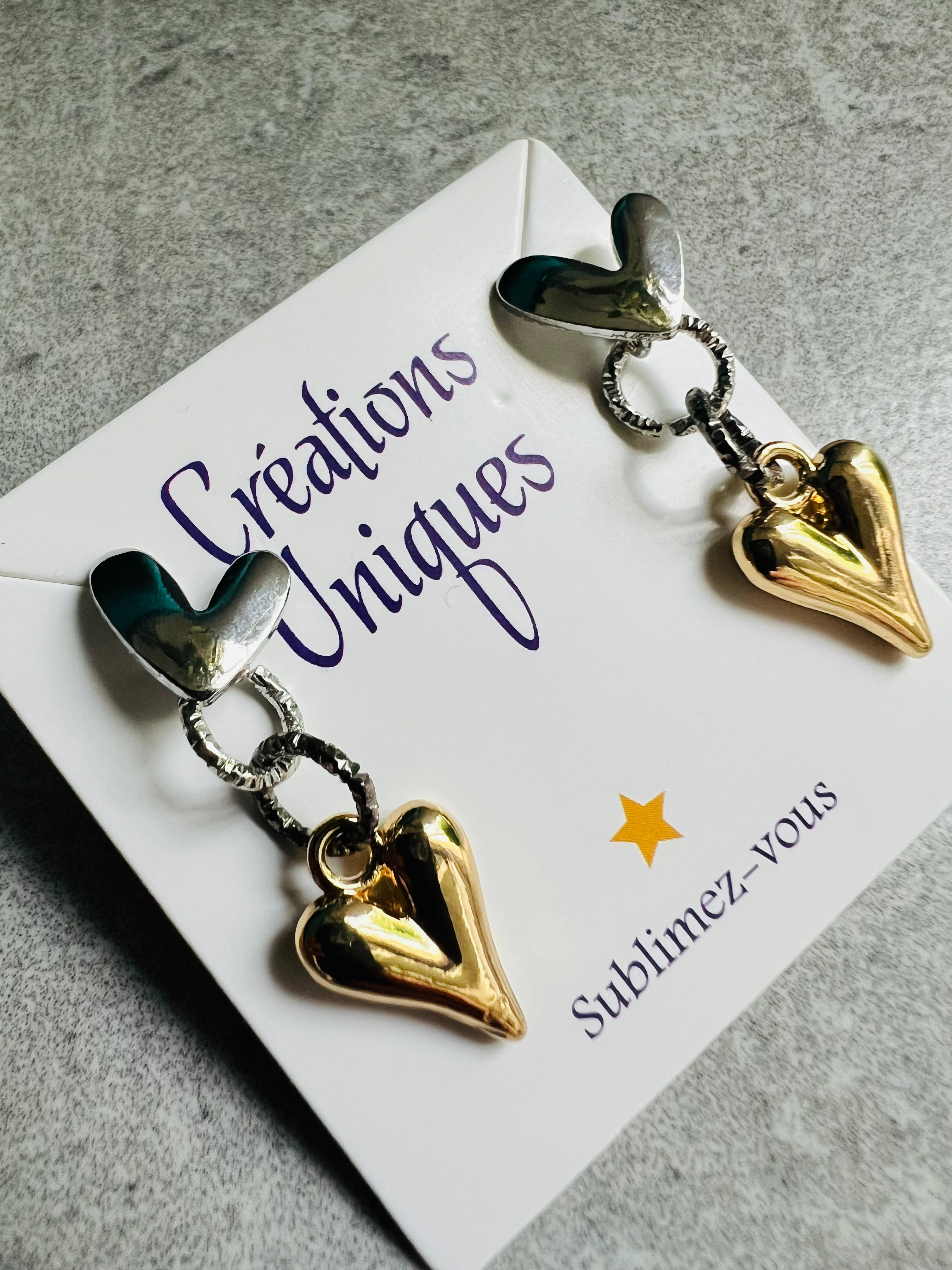 Boucles d’oreilles EUGENIE coeurs dorés - Créations Uniques - Créations Uniques