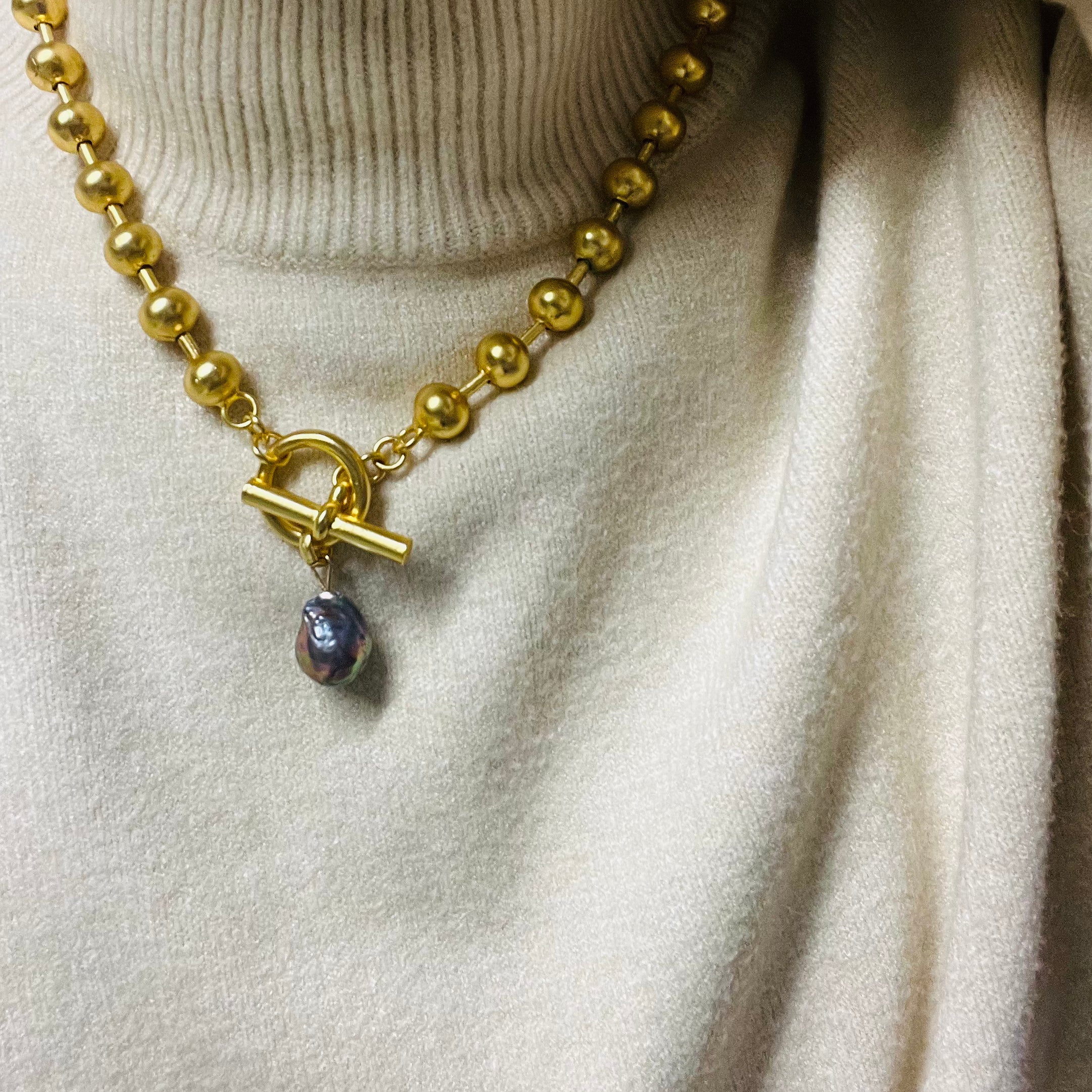 N73520 Collier chaîne perlée perle paon - Karine Sultan - Créations Uniques