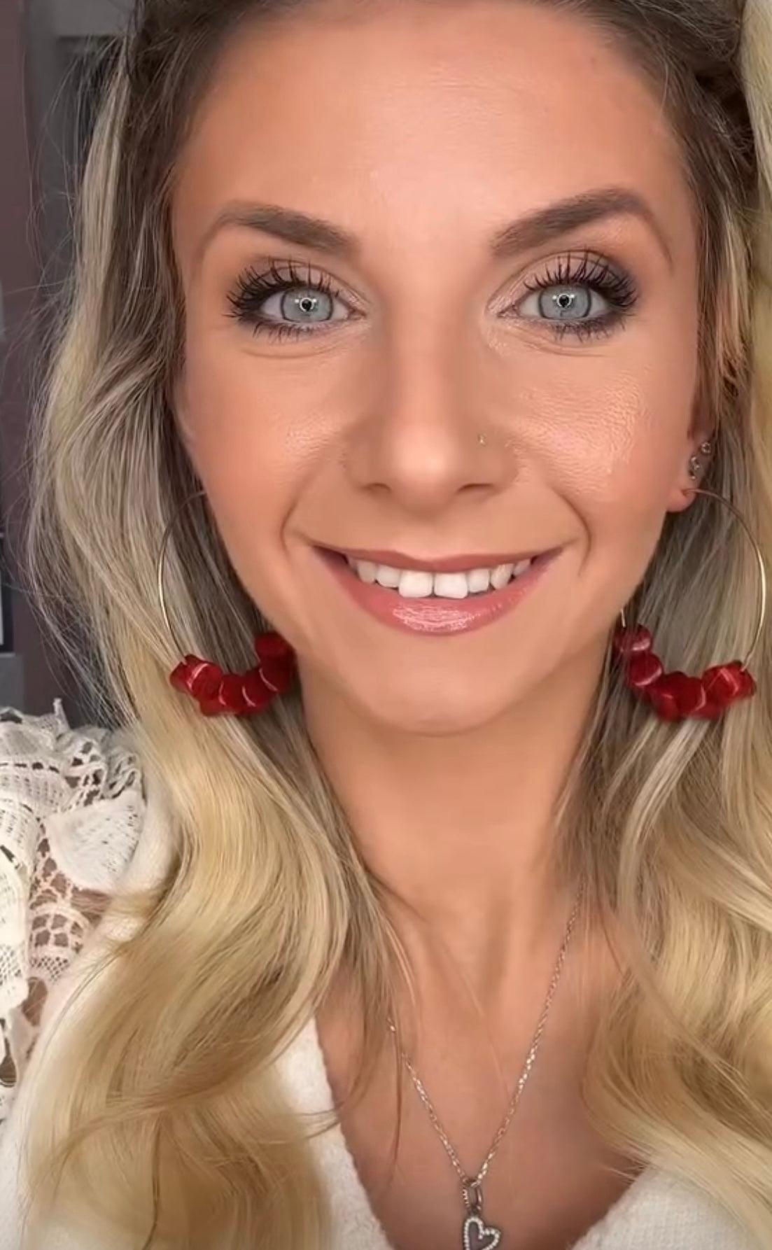 Boucles d’oreilles DONNA anneaux créoles et perles bordeaux - Créations Uniques - Créations Uniques