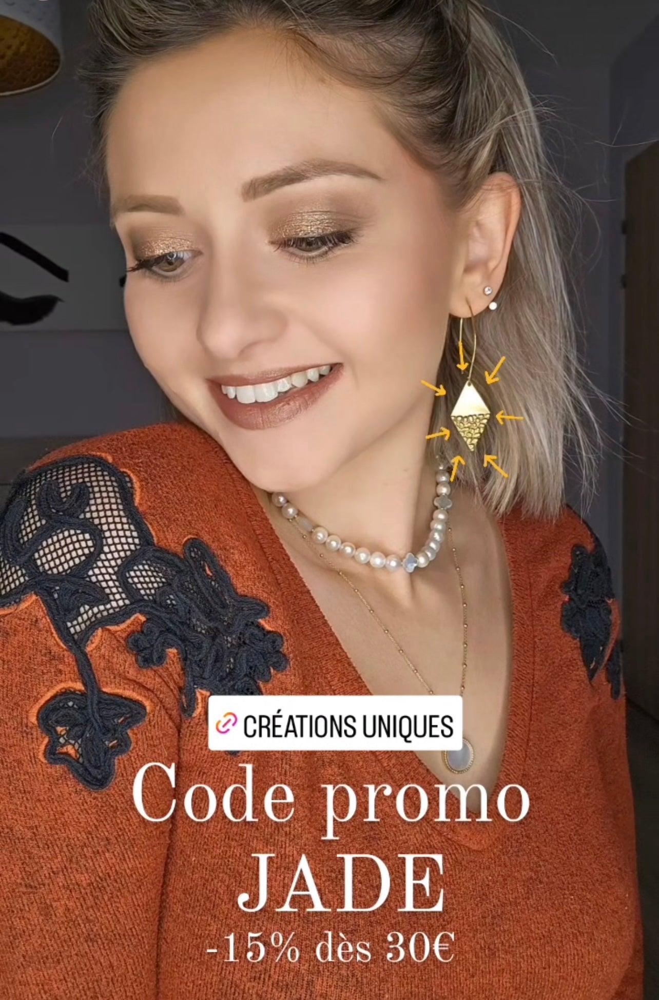 Boucles d’oreilles STACEY losanges dorés moitié martelée - Créations Uniques - Créations Uniques