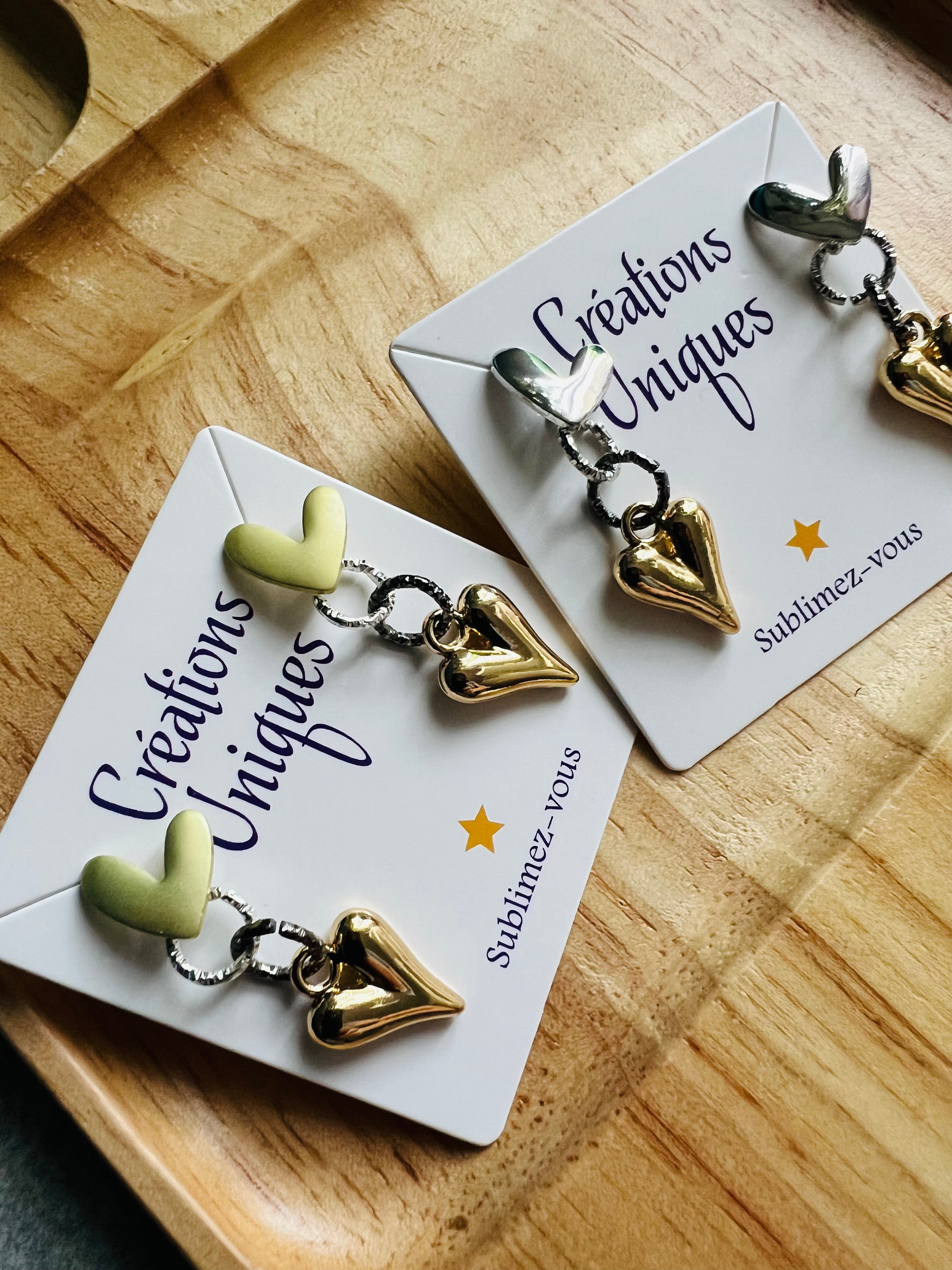 Boucles d’oreilles EUGENIE coeurs dorés - Créations Uniques - Créations Uniques