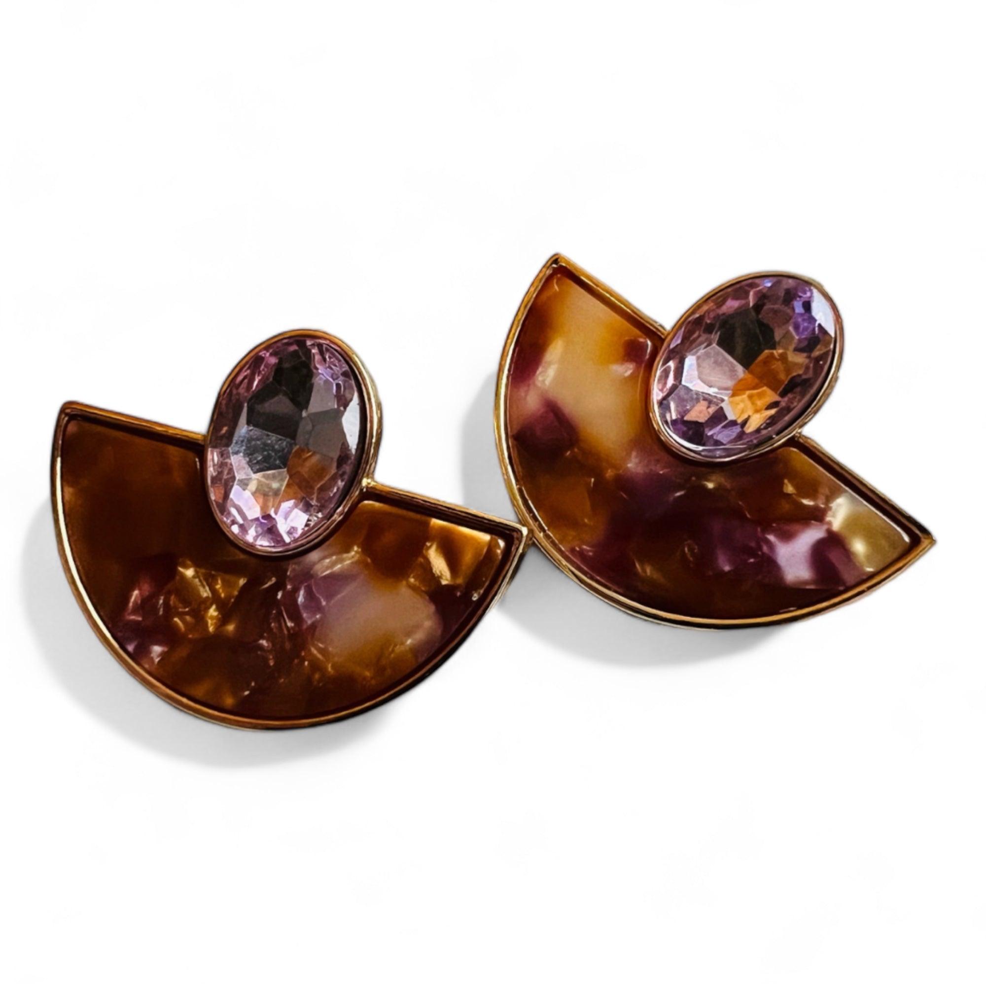 Boucles d’oreilles LIV demi cercle résine marron mauve - Créations Uniques