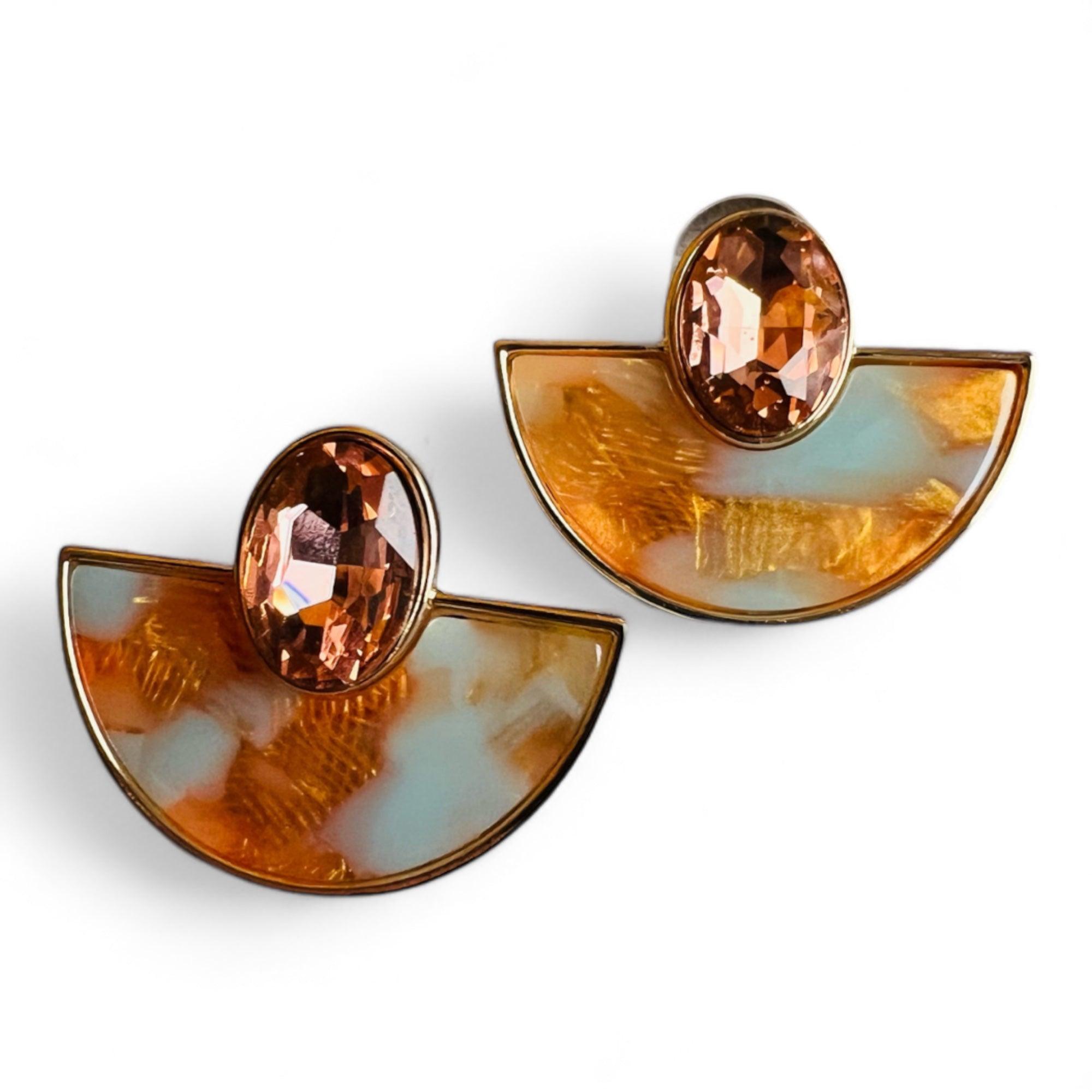 Boucles d’oreilles LIV demi cercle résine bleu ciel orangé - Créations Uniques