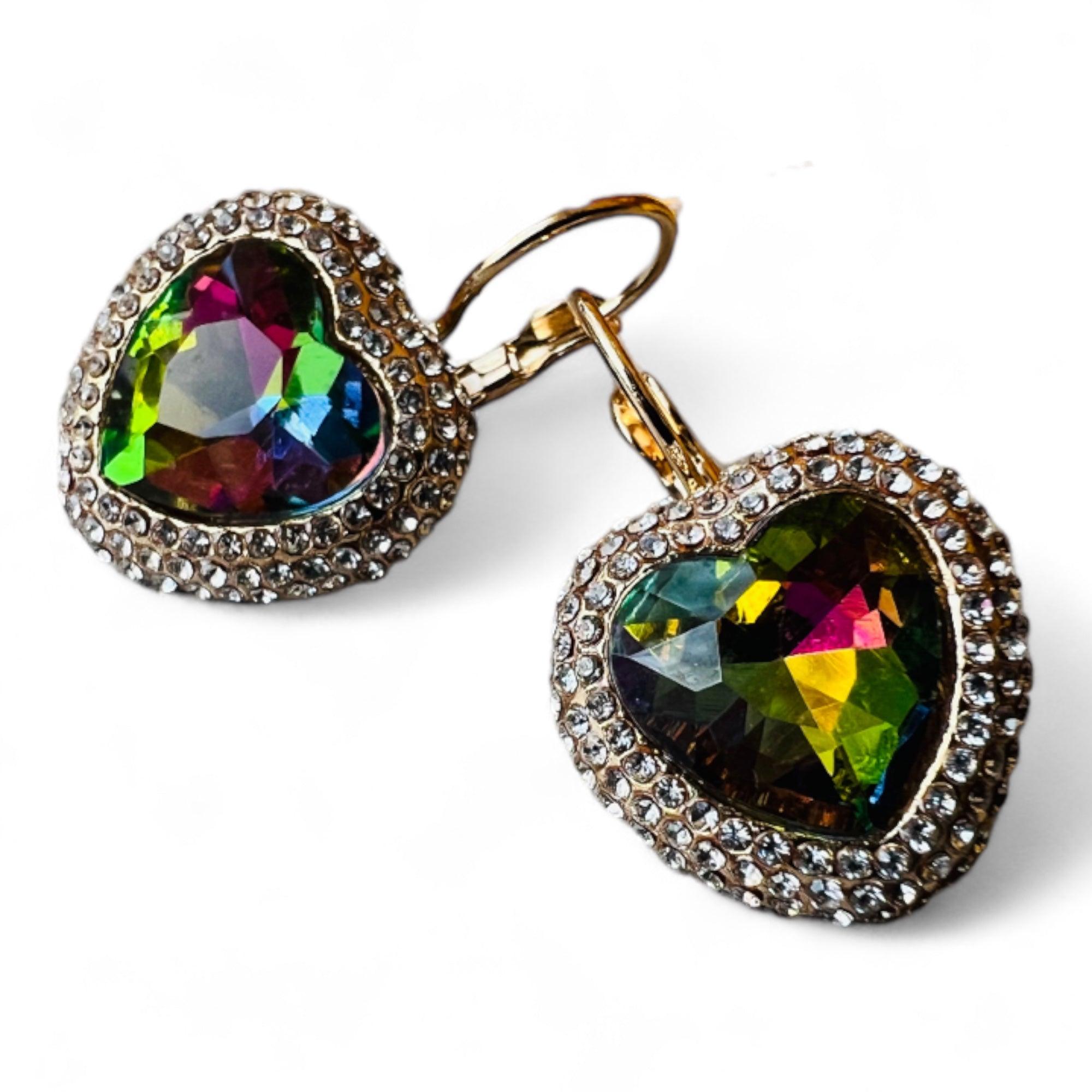 Boucles d’oreilles RONNIE cœurs reflets strass crochets dormeuses - Créations Uniques