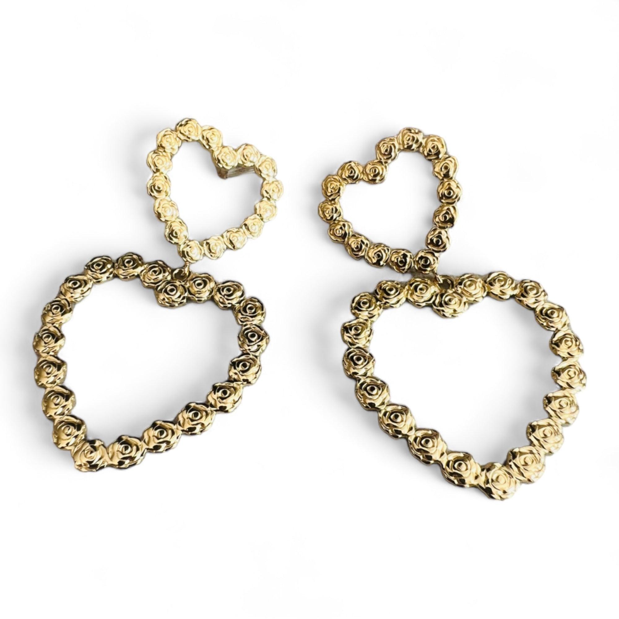 Boucles d’oreilles chic NAËLLE cœurs fleurs de roses - Créations Uniques