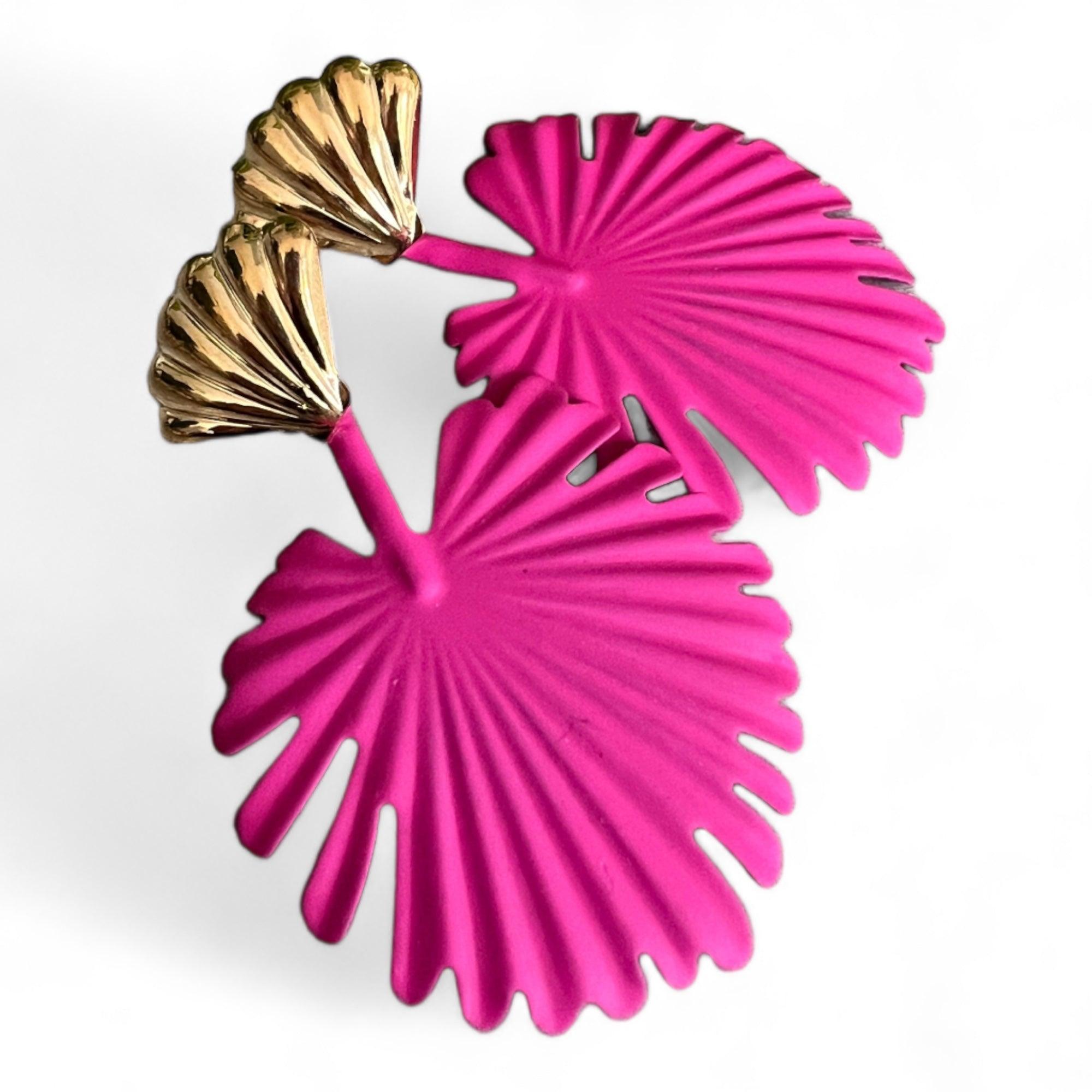 Boucles d’oreilles PHILOMENE feuilles tropicales roses - Créations Uniques