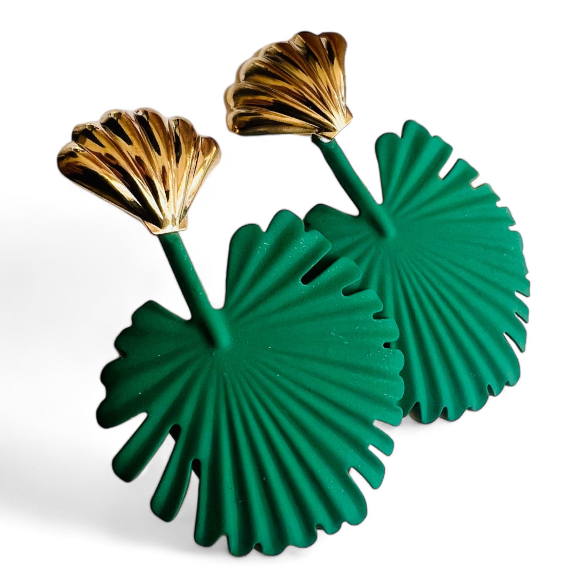 Boucles d’oreilles PHILOMENE feuilles tropicales vertes - Créations Uniques