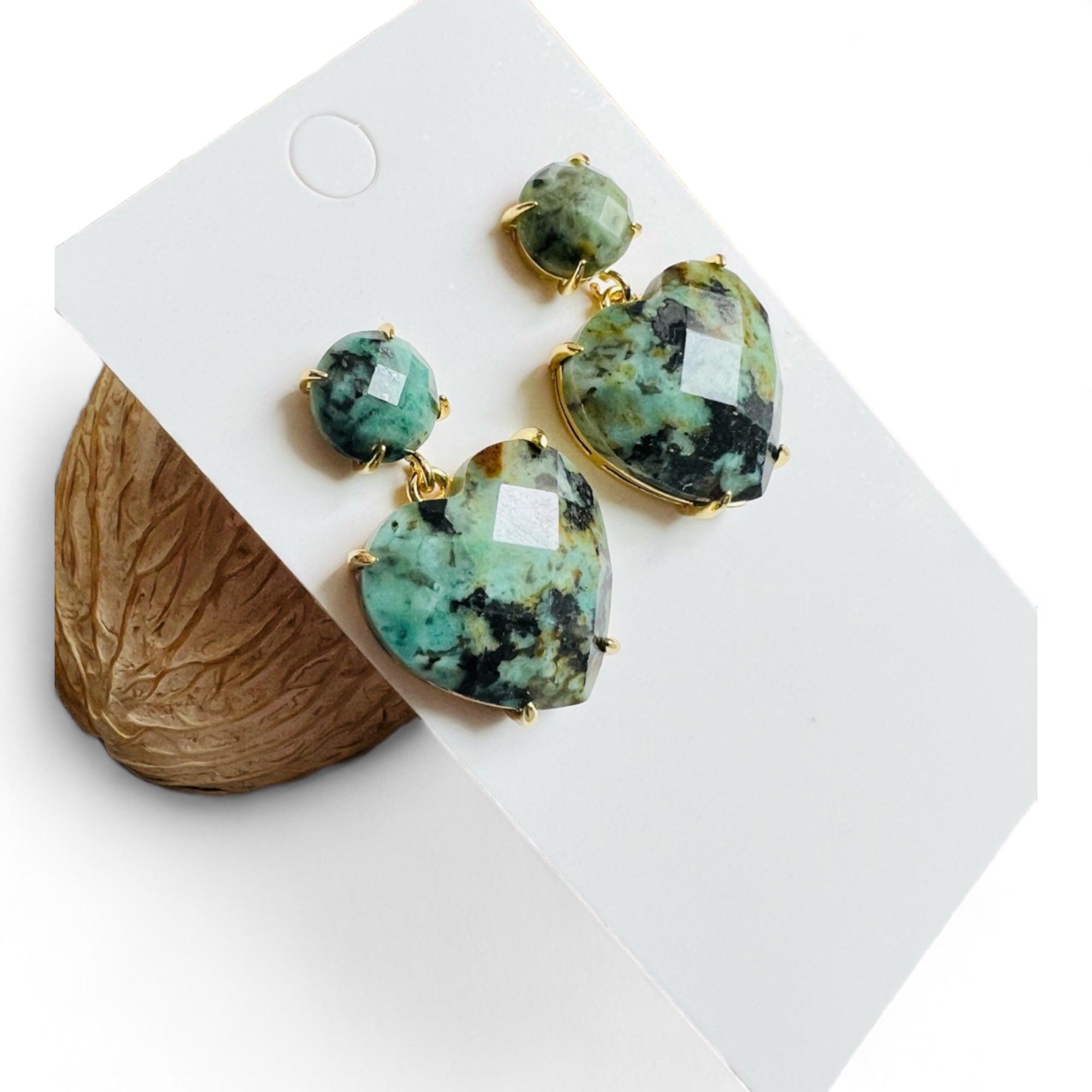 Boucles d’oreilles LESLIE cœurs turquoises - Créations Uniques