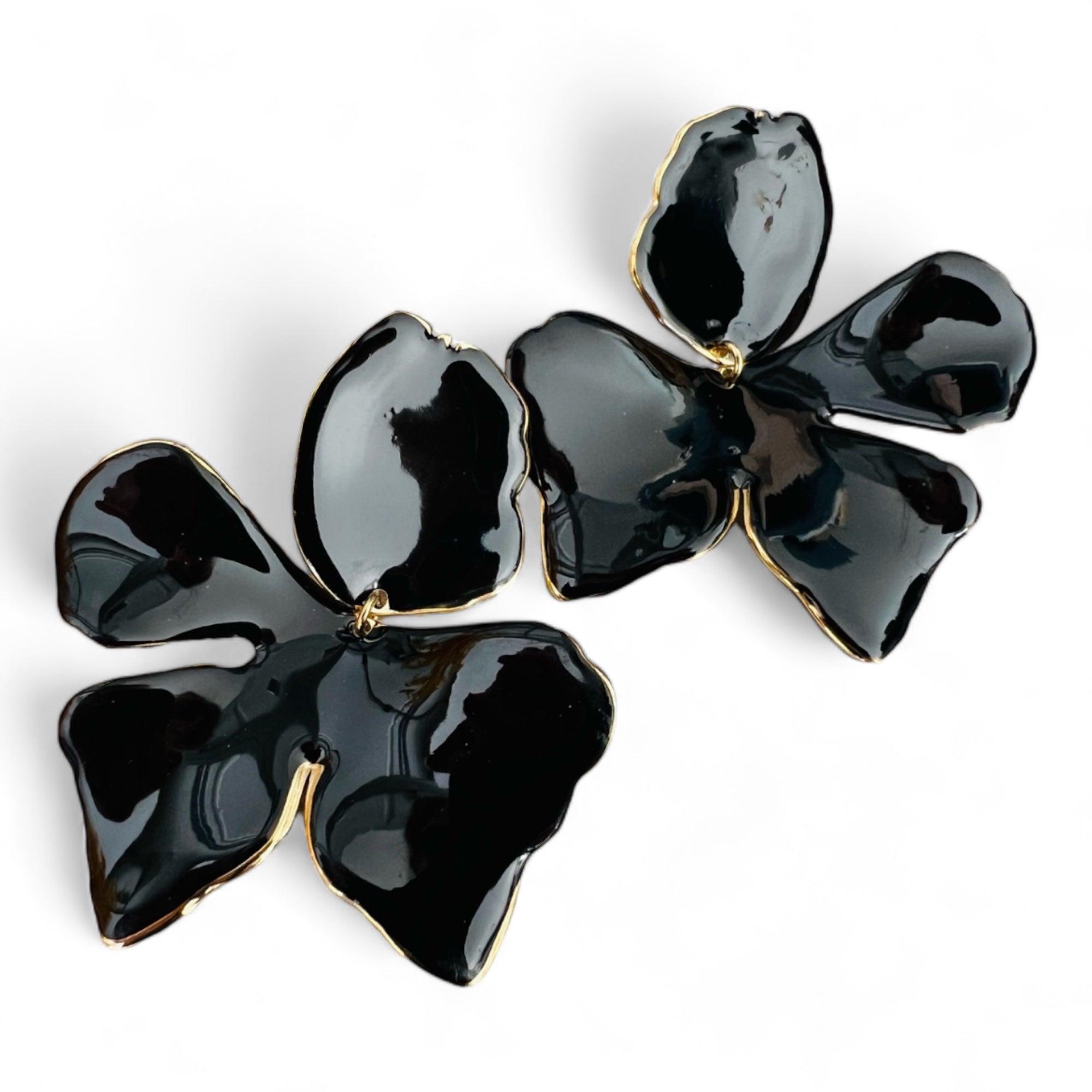 Boucles d’oreilles fleurs noires GEORGINA - Créations Uniques