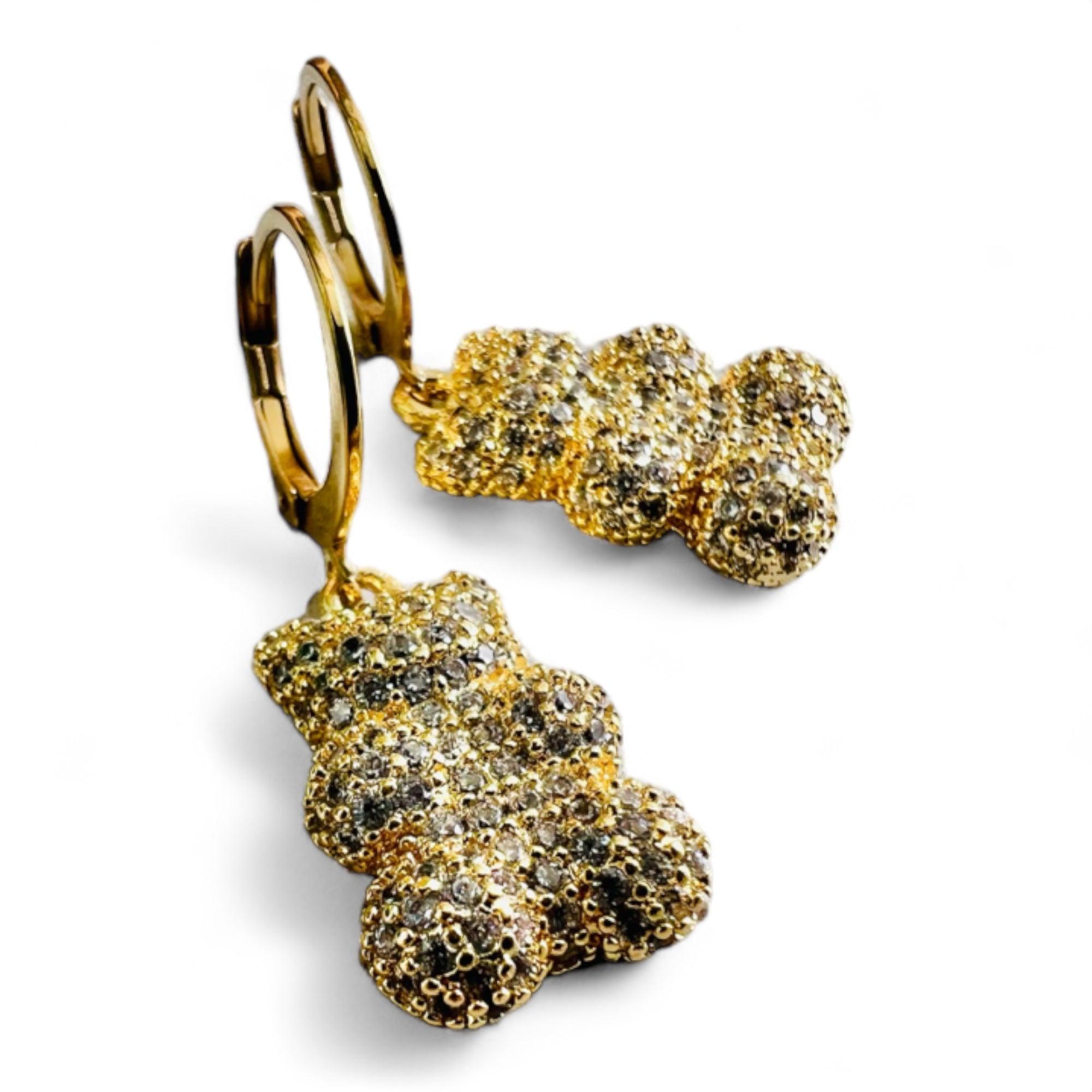 Boucles d’oreilles CRYSTAL mini créoles dorées oursons strass blancs - Créations Uniques