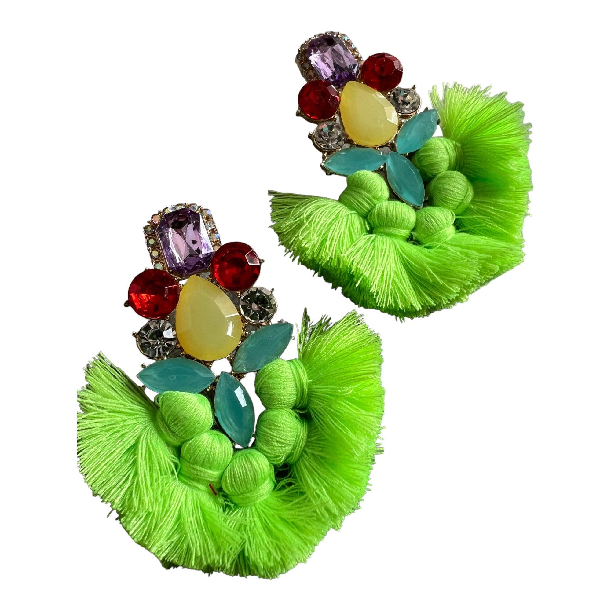 Boucles d’oreilles SOLÉNA pompons vert fluo - Créations Uniques