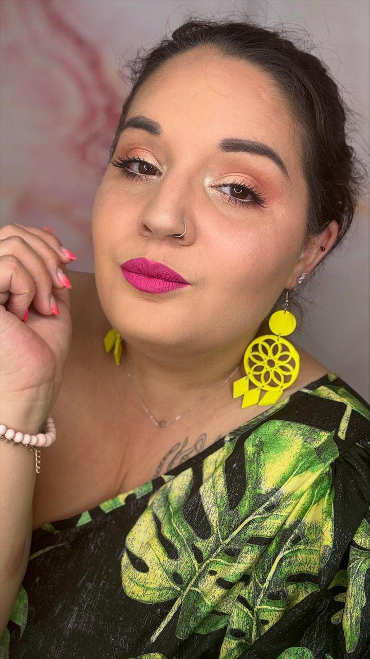 Boucles d’oreilles LILOU attrape-rêves bois jaune fluo - Créations Uniques