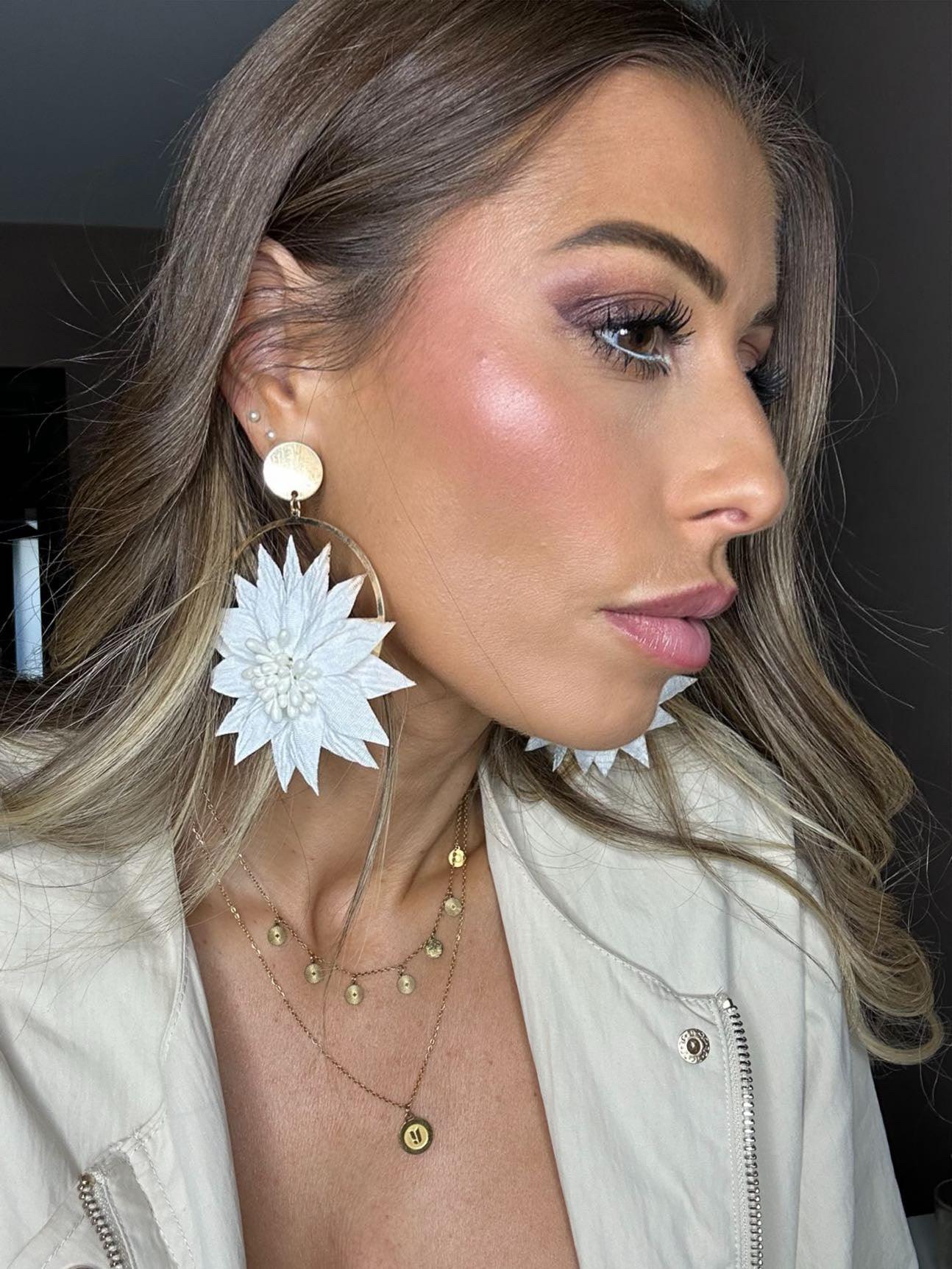 Boucles d’oreilles JEMMA grand modèle fleurs blanches tissu - Créations Uniques