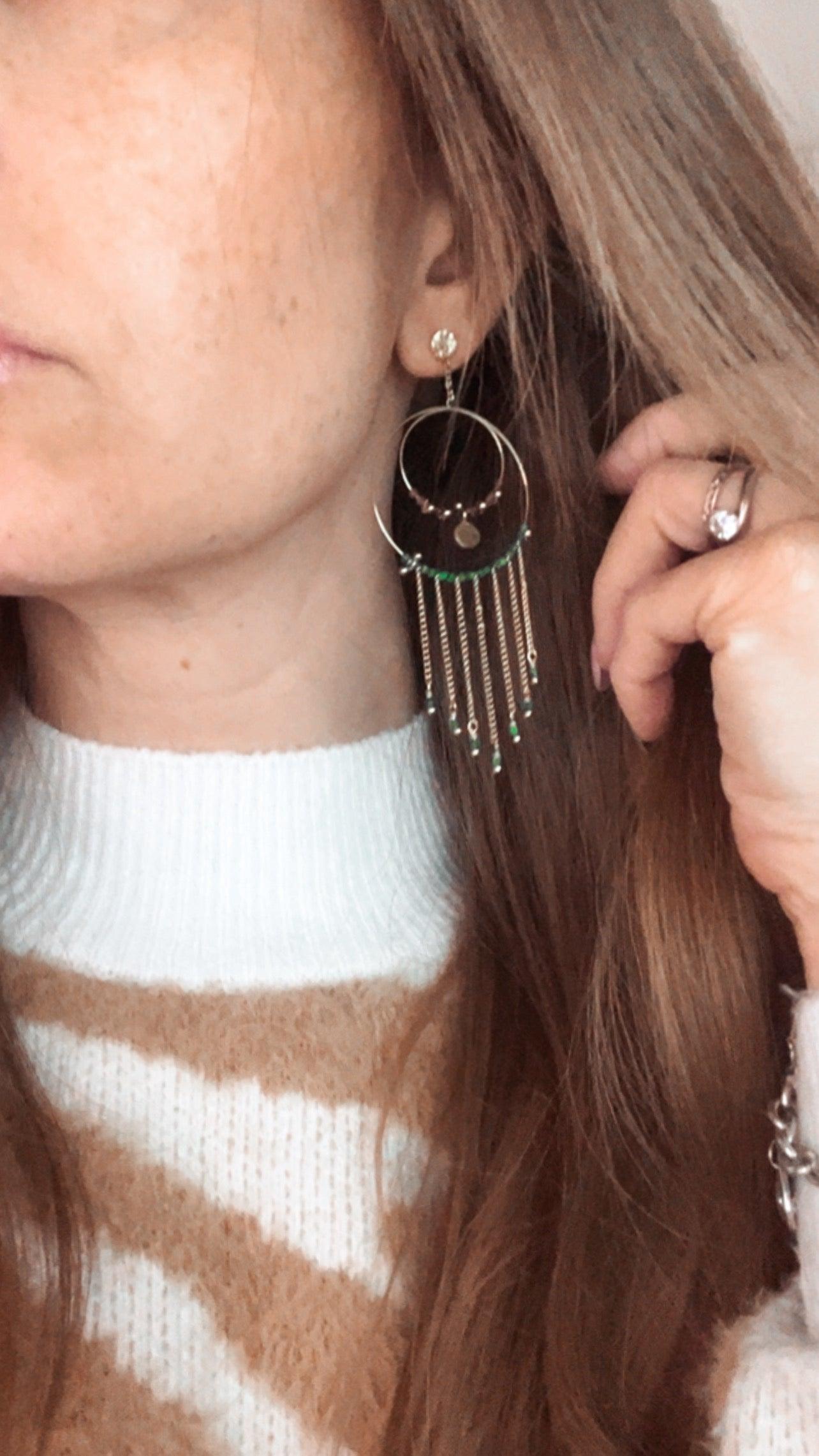 Boucles d’oreilles ANNABELLE perles mauve et vert - Créations Uniques